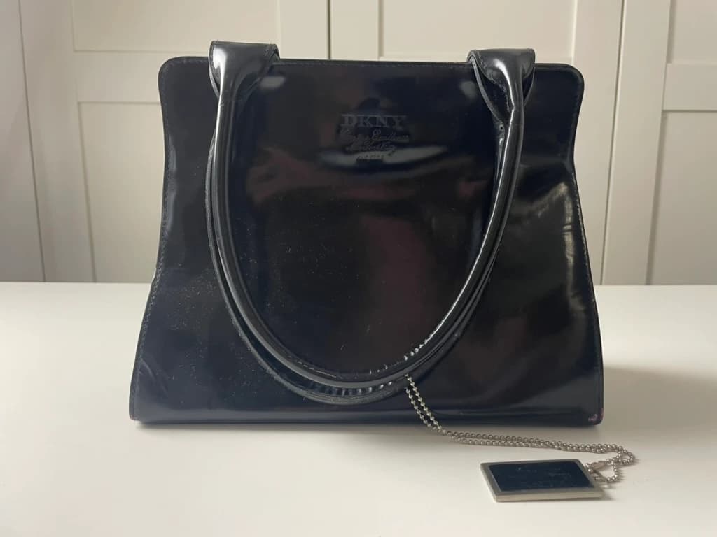 DKNY Black Patent Leather Structured Trapezoid Handbag — photo 4 of 7