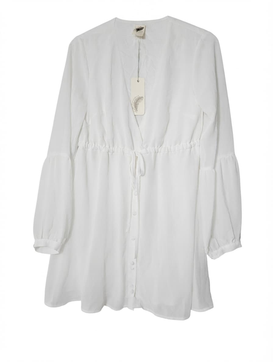 Don't Ask Amanda Long Sleeve Button-Down Mini Dress White Size S — photo 1 of 6