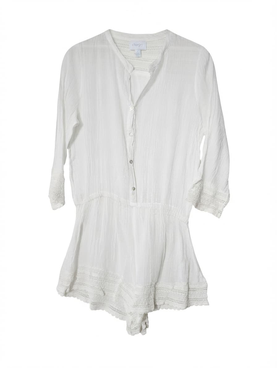 Eberjey Gauze Lace Trim Romper White Women's M/L — photo 1 of 8