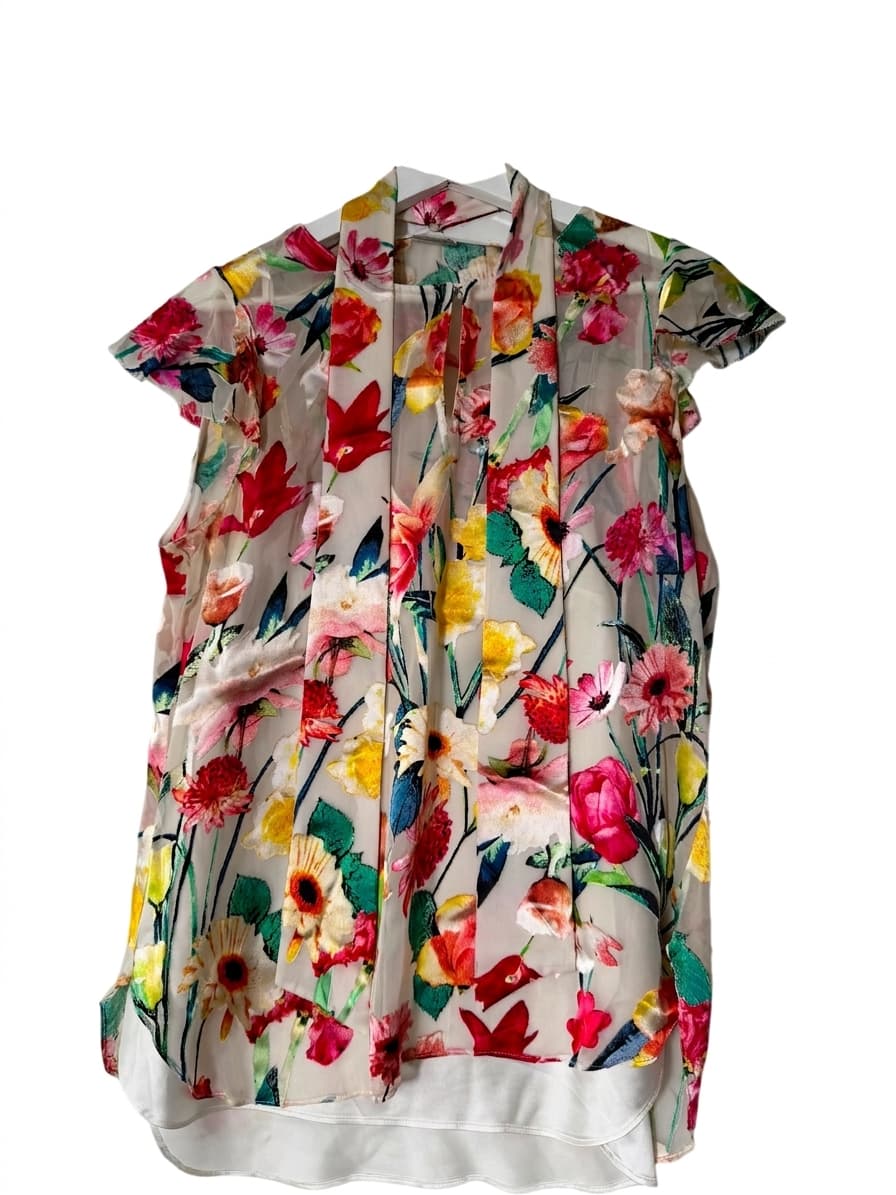Elie Tahari Floral Burnout Tie Neck Blouse Multicolour — photo 1 of 6