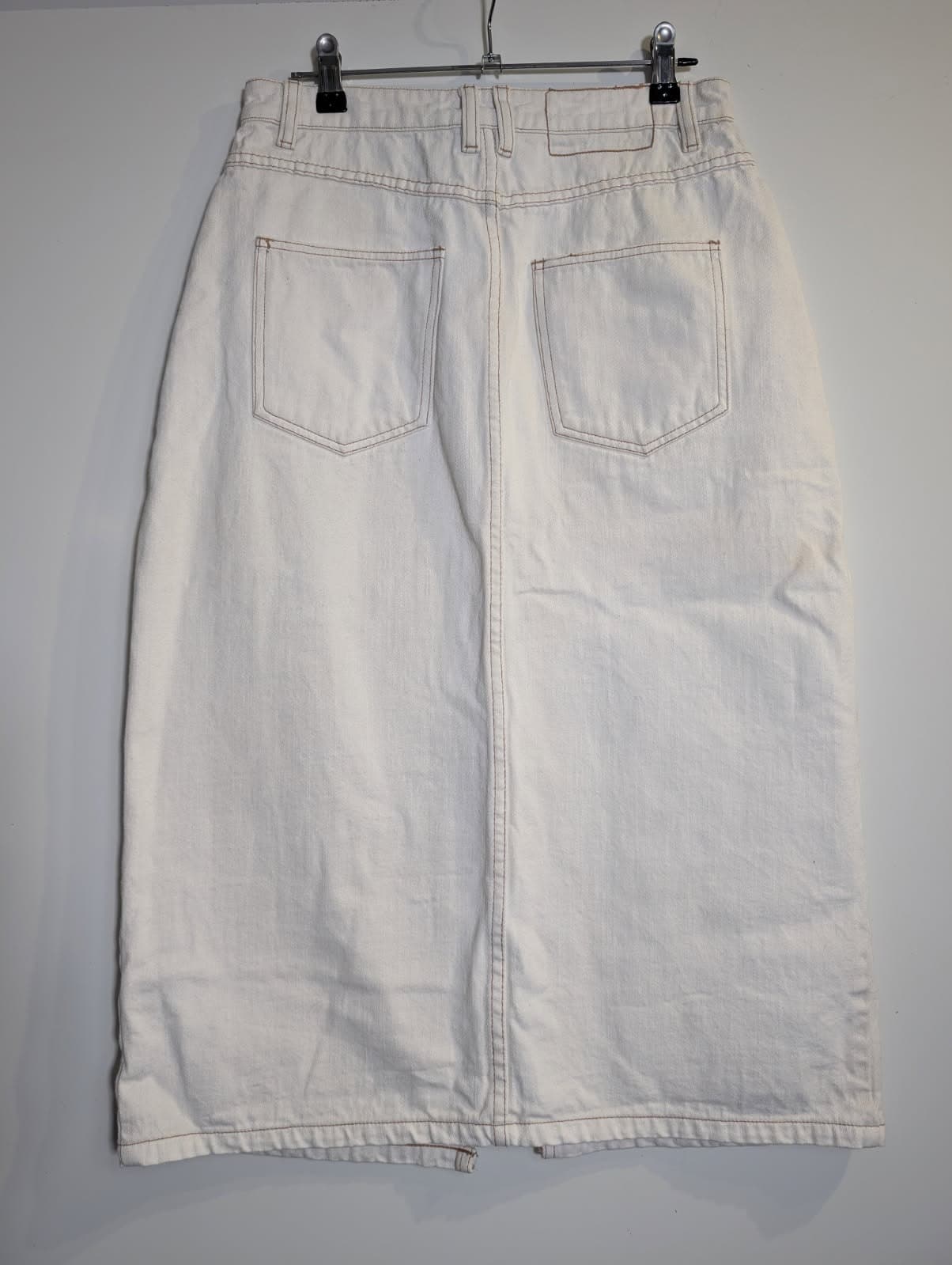 Elka Collective Denim Midi Skirt Off-White Front Slit — photo 4 of 7