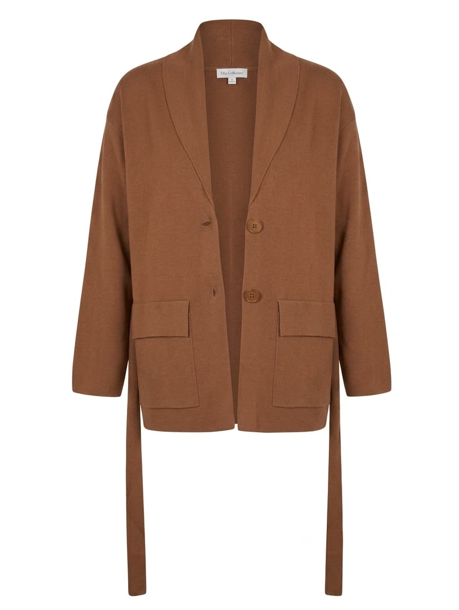 Elka Collective Shawl Collar Belted Cardigan Tan Brown AU/UK 8 — photo 1 of 7