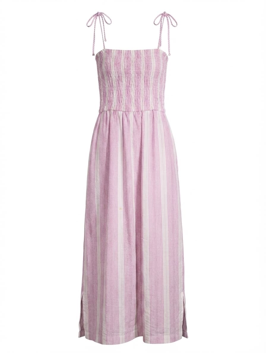 Elka Collective Smocked Striped Midi Dress Purple and White Size 10 — photo 1 of 8