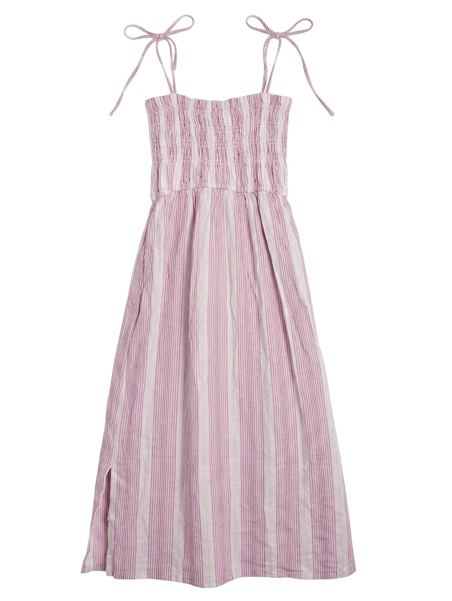 Elka Collective Striped Smocked Midi Dress Pink & White AU 10 — photo 1 of 8