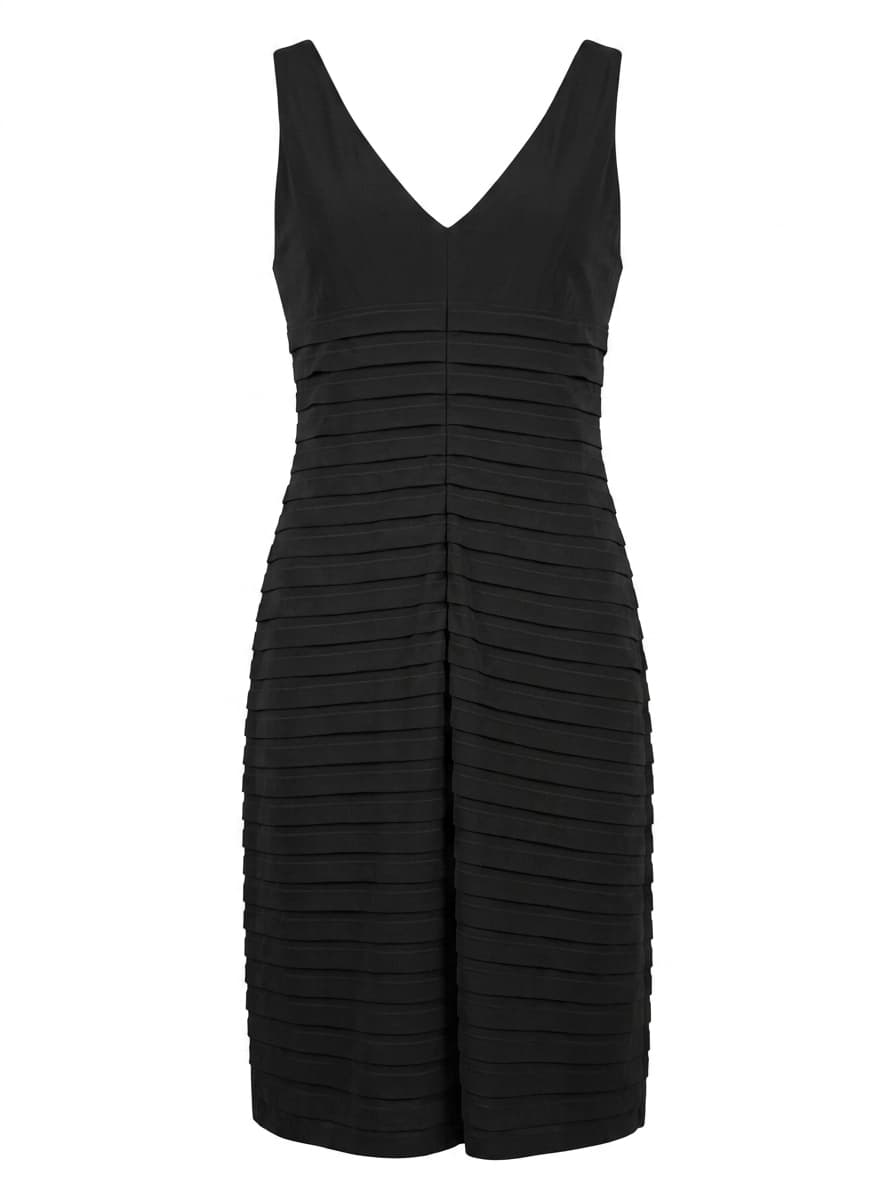 Eve Hunter Black Sleeveless Pleated V-Neck Sheath Dress - Size 18 — photo 1 of 6