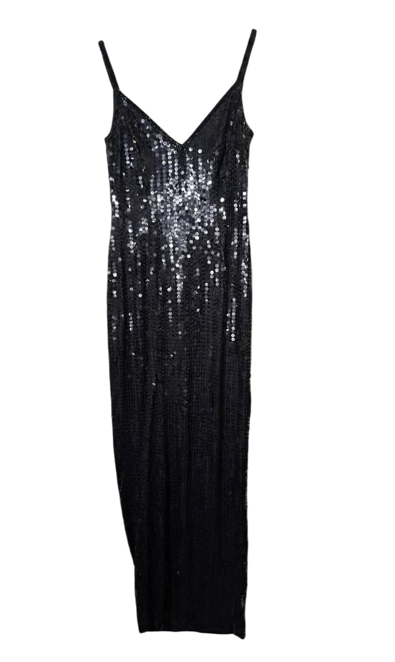 Famory Sequin V-Neck Maxi Dress Black Evening Gown — photo 1 of 6