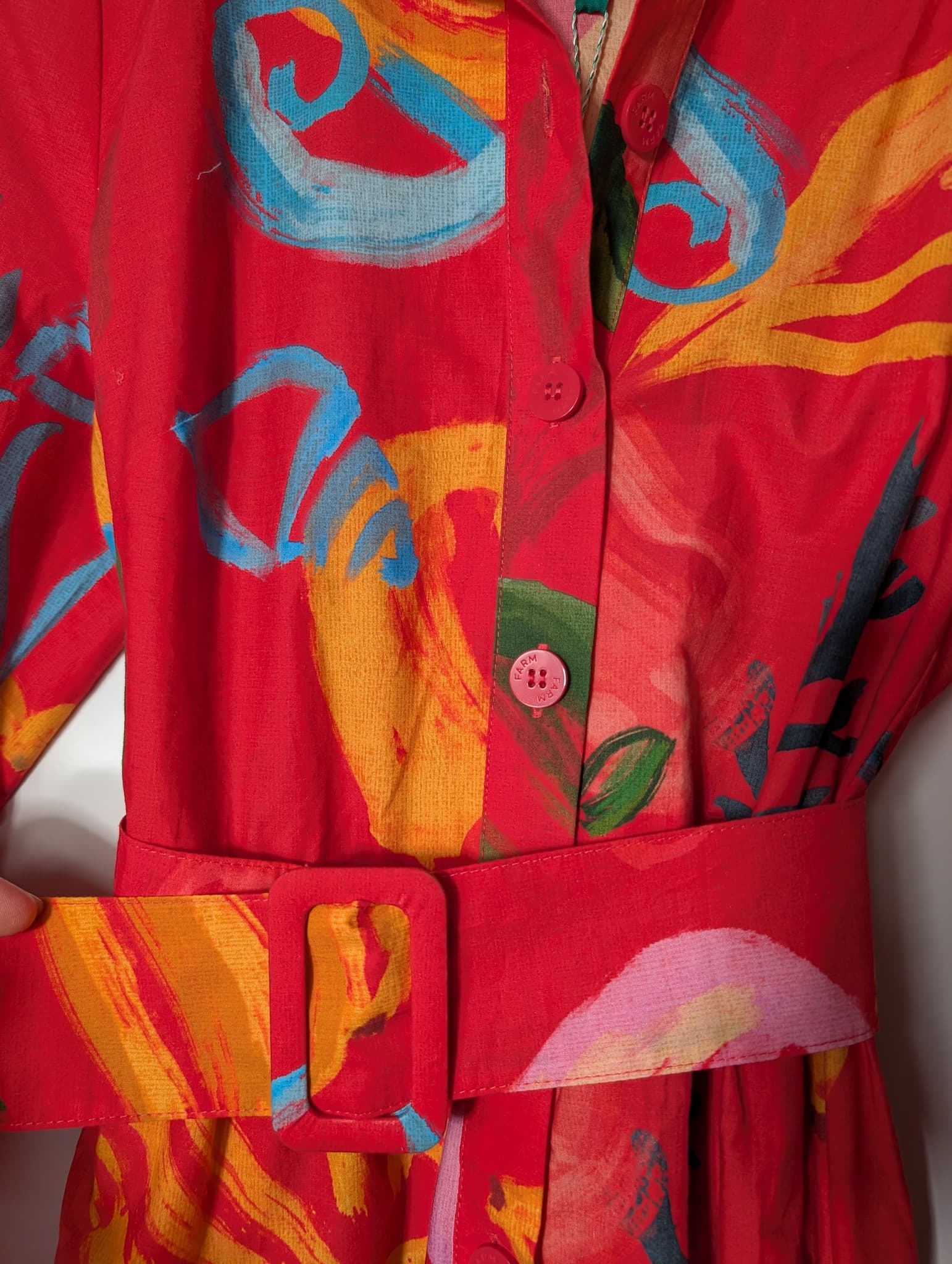 Farm Rio Tropical Fruit Print Mini Shirt Dress Red Size S — photo 2 of 10