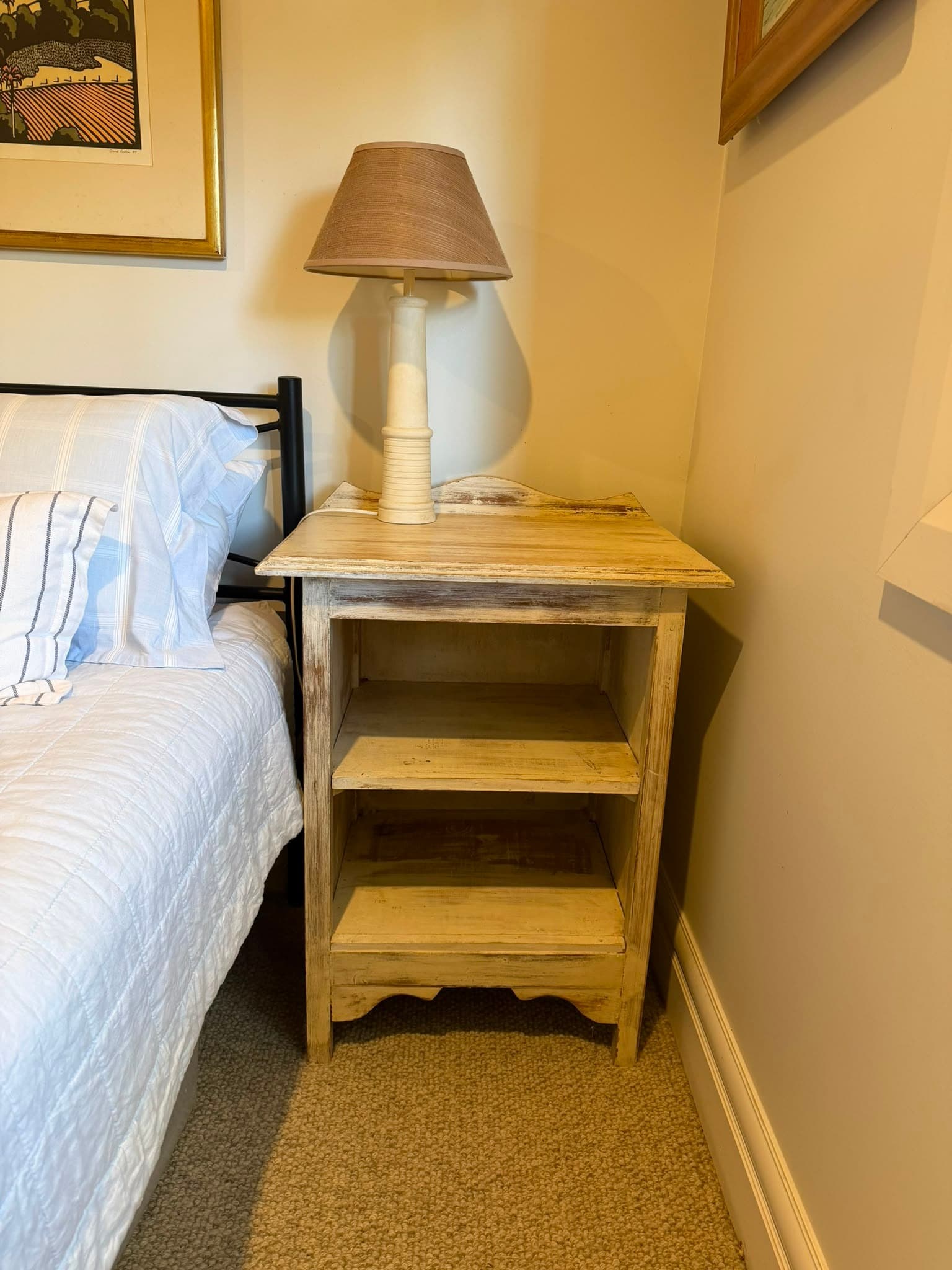 Farmhouse Style Nightstands PAIR Distressed White Open Bedside Tables Set of 2 — photo 3 of 4