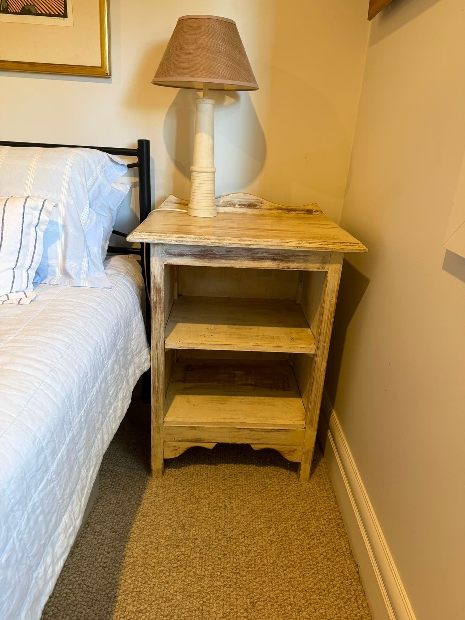 Farmhouse Style Nightstands PAIR Distressed White Open Bedside Tables Set of 2 — photo 4 of 4
