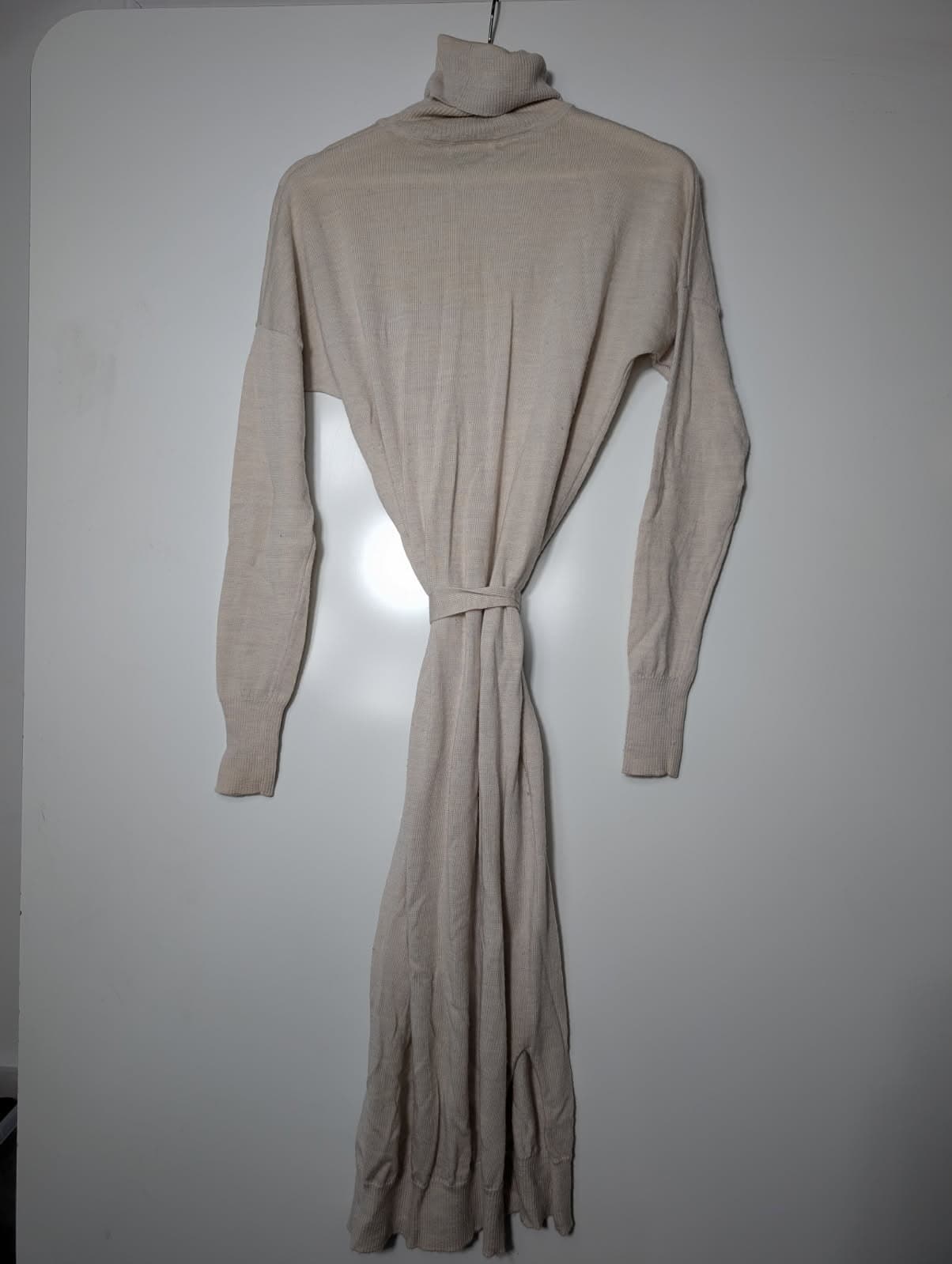 FAT Merino Wool Knit Turtleneck Midi Sweater Dress Beige Size 6 — photo 5 of 7