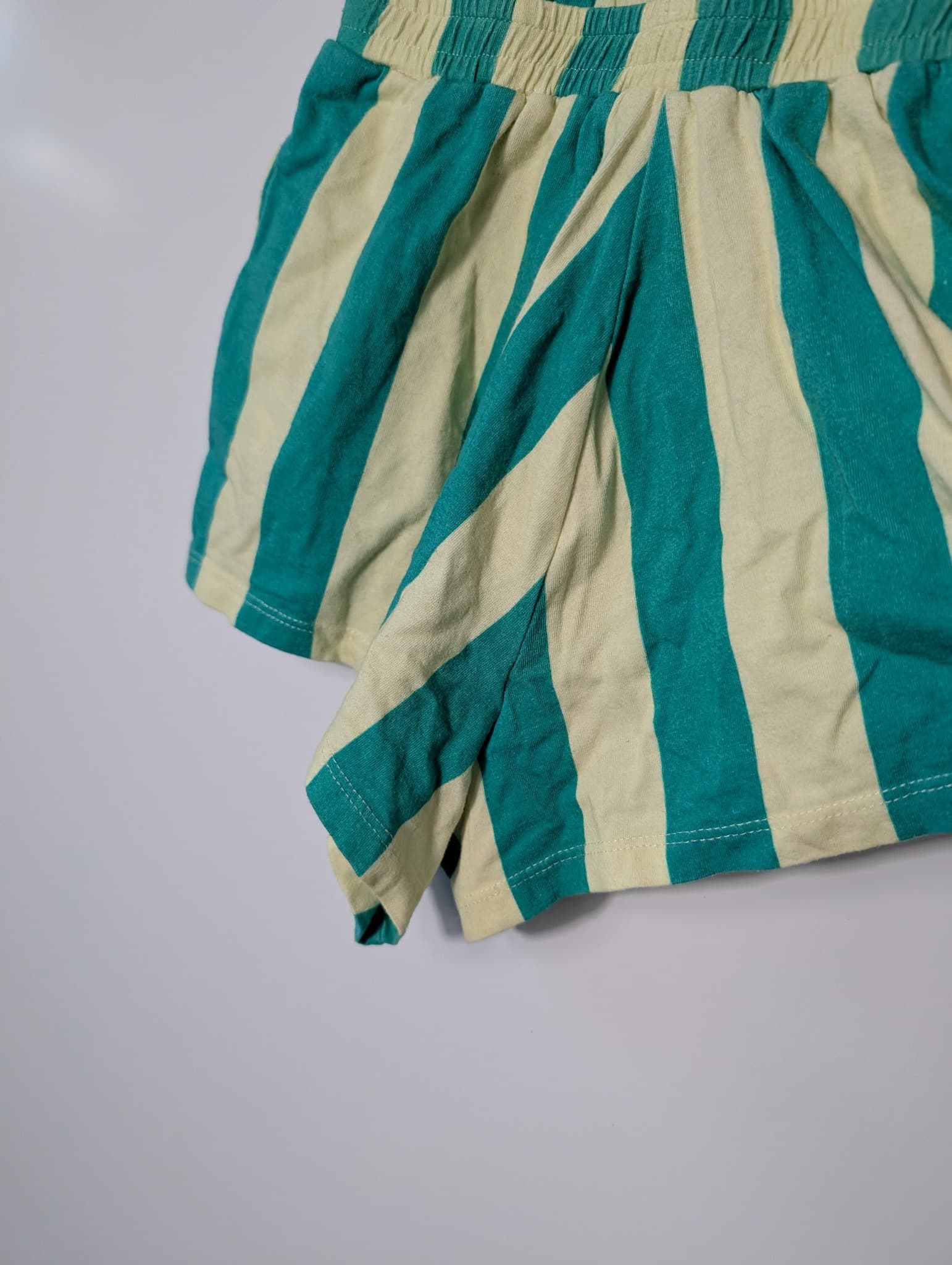 FEATHER/DRUM Striped Ruffle Sleeve Romper Teal & Cream Size 10 — photo 3 of 8