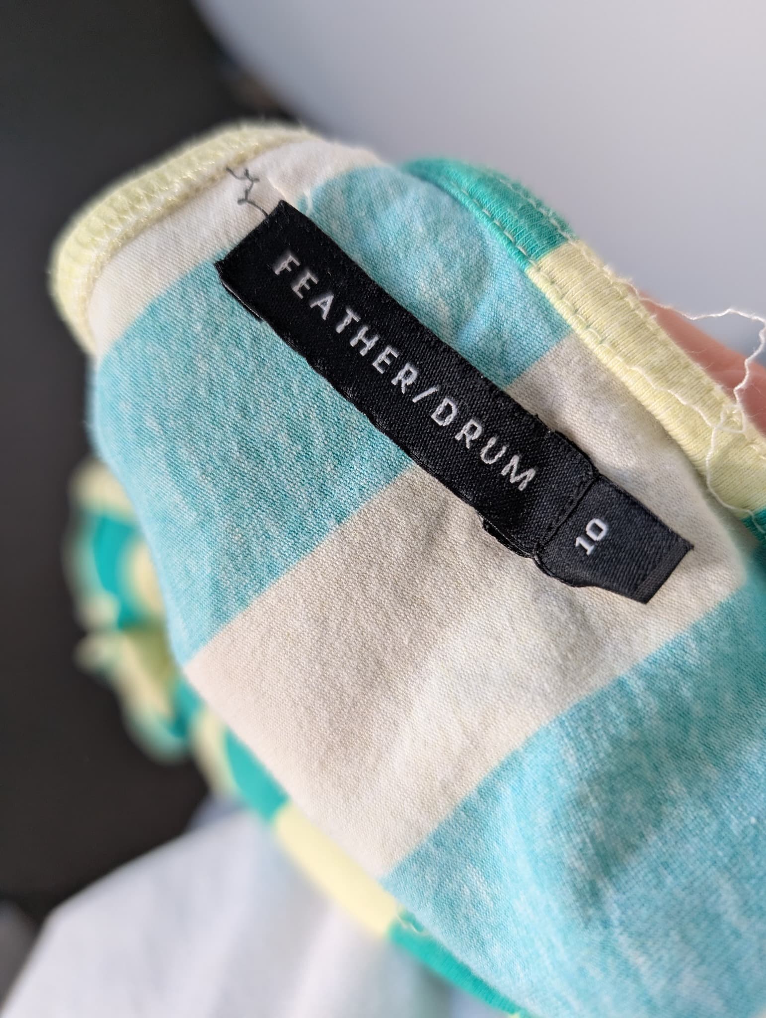 FEATHER/DRUM Striped Ruffle Sleeve Romper Teal & Cream Size 10 — photo 6 of 8