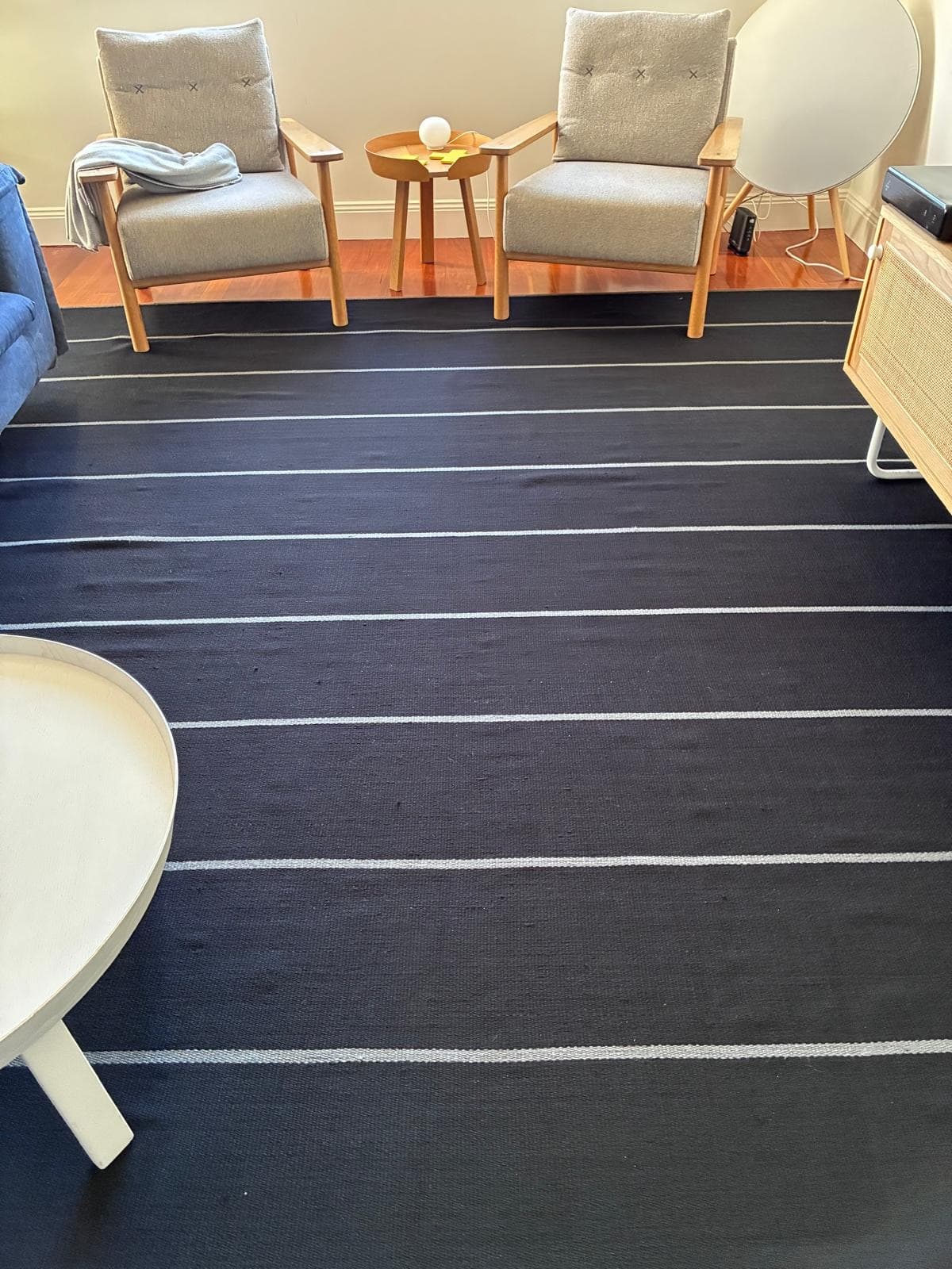Flatwoven Area Rug Black & Grey Striped 4m x 3m — photo 3 of 4