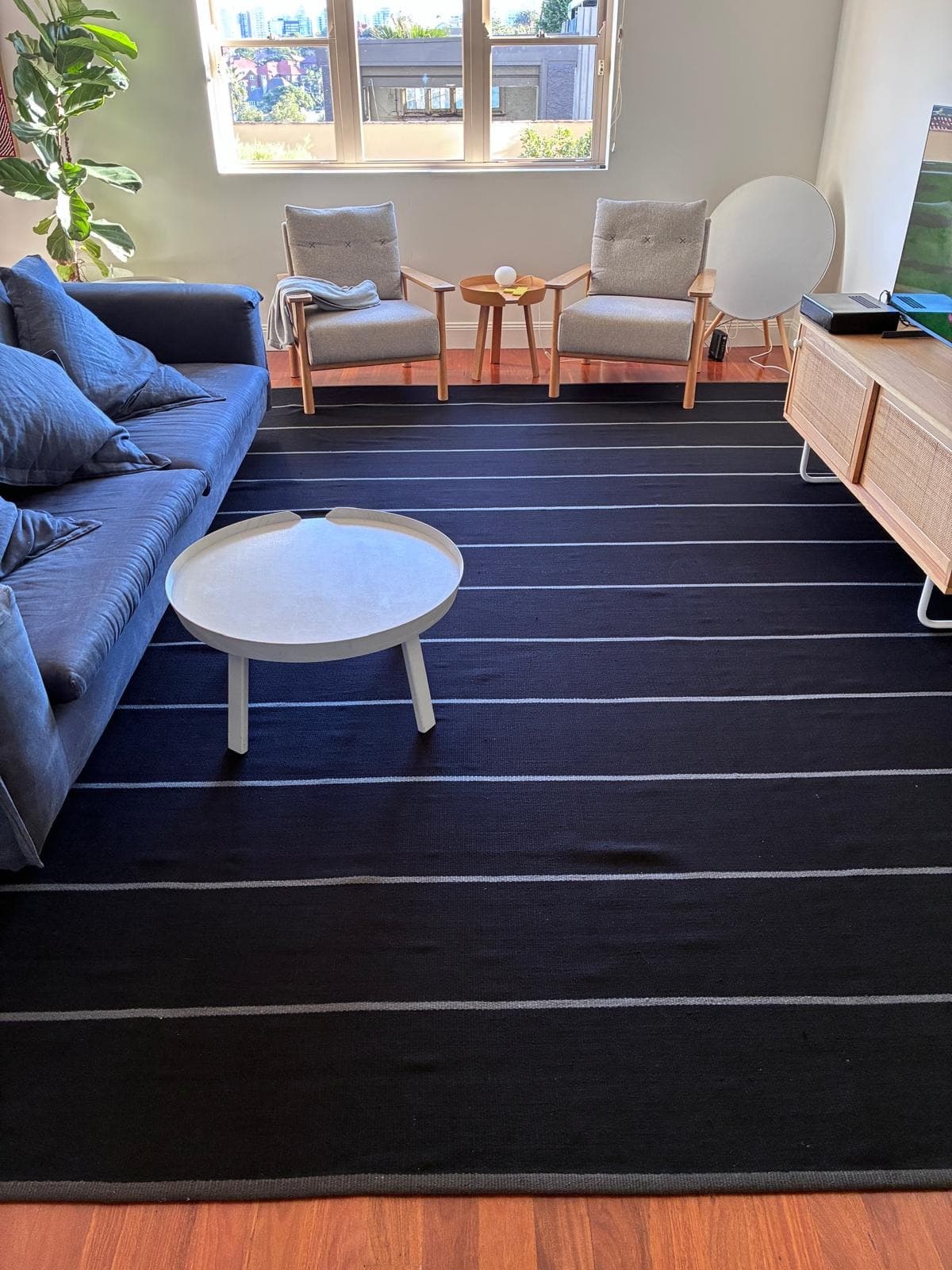 Flatwoven Area Rug Black & Grey Striped 4m x 3m — photo 4 of 4