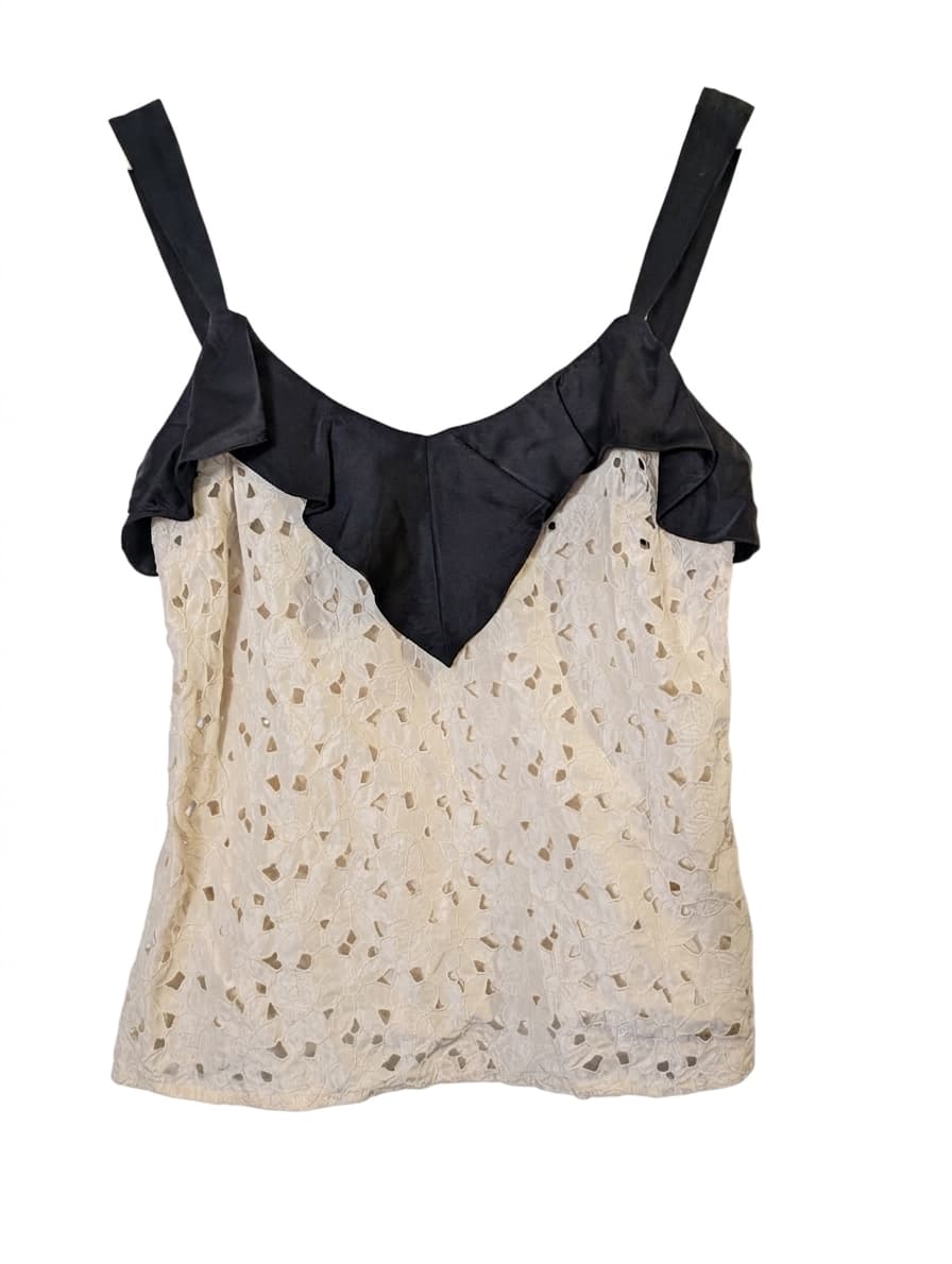 Fleur Wood Silk Lace Camisole - Cream & Black Ruffle Trim Size 2 — photo 1 of 6