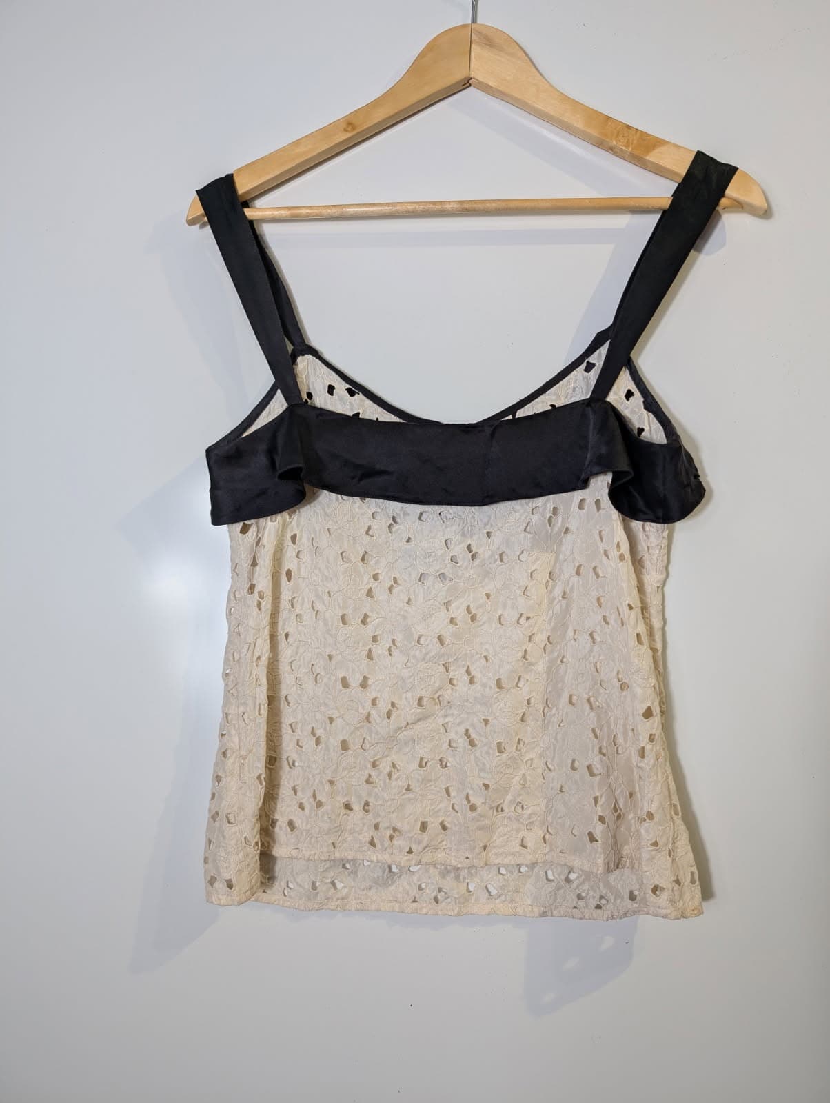 Fleur Wood Silk Lace Camisole - Cream & Black Ruffle Trim Size 2 — photo 3 of 6