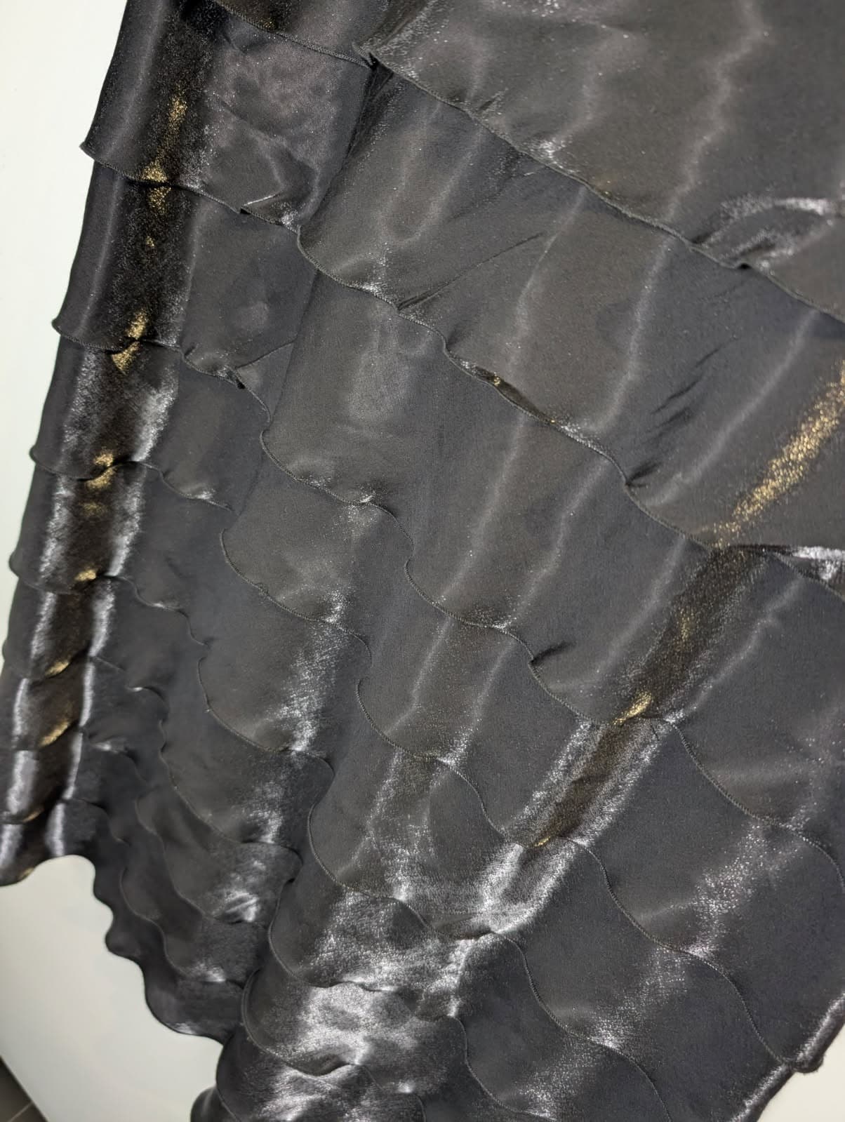 Flirt Prom Black and Gold Metallic Tiered Lace Dress - Size 16 — photo 4 of 8