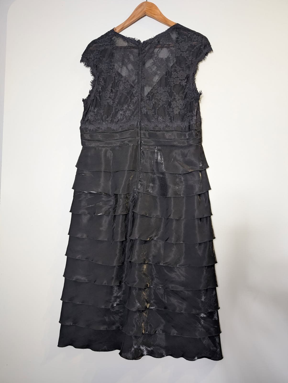 Flirt Prom Black and Gold Metallic Tiered Lace Dress - Size 16 — photo 7 of 8