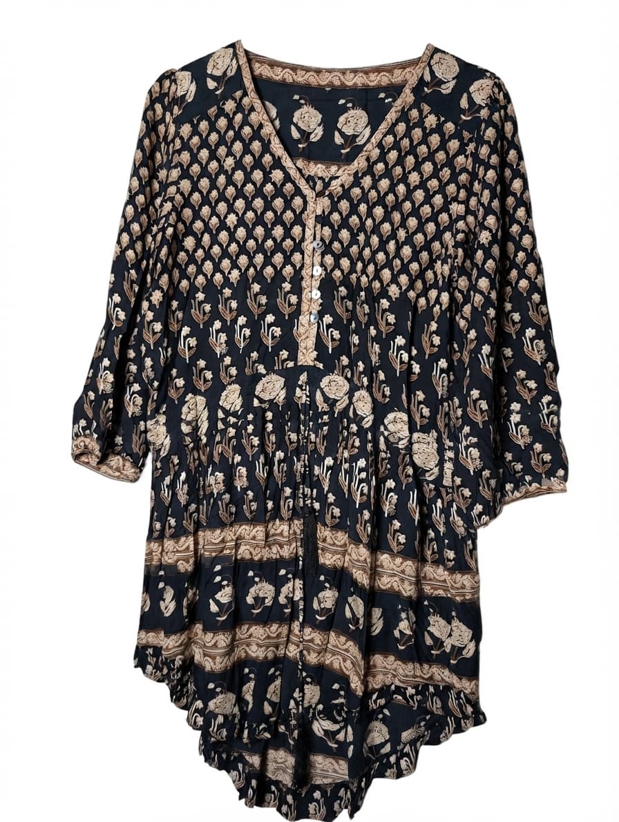 Floral Tunic Dress Black and Tan Size L — photo 1 of 6