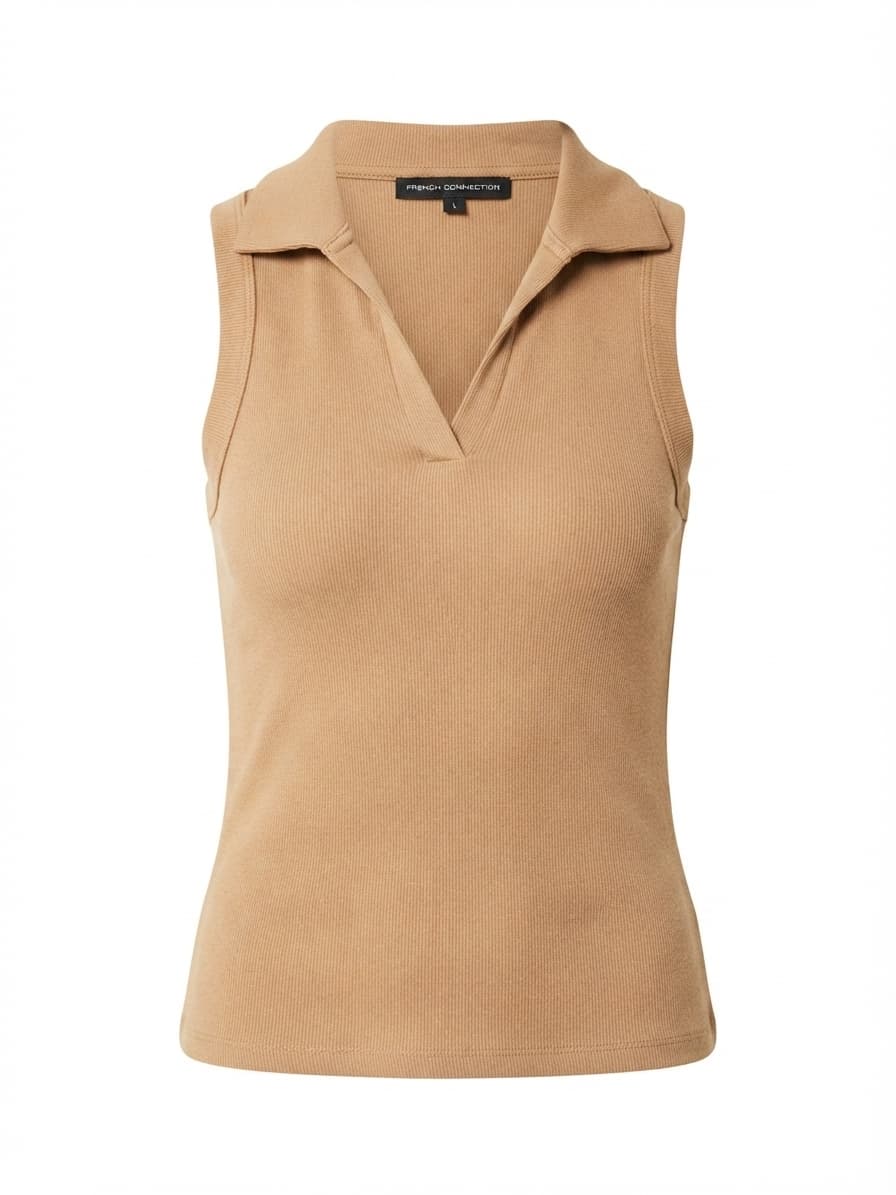 French Connection Sleeveless Polo Top Tan Ribbed Knit XXS — photo 1 of 5