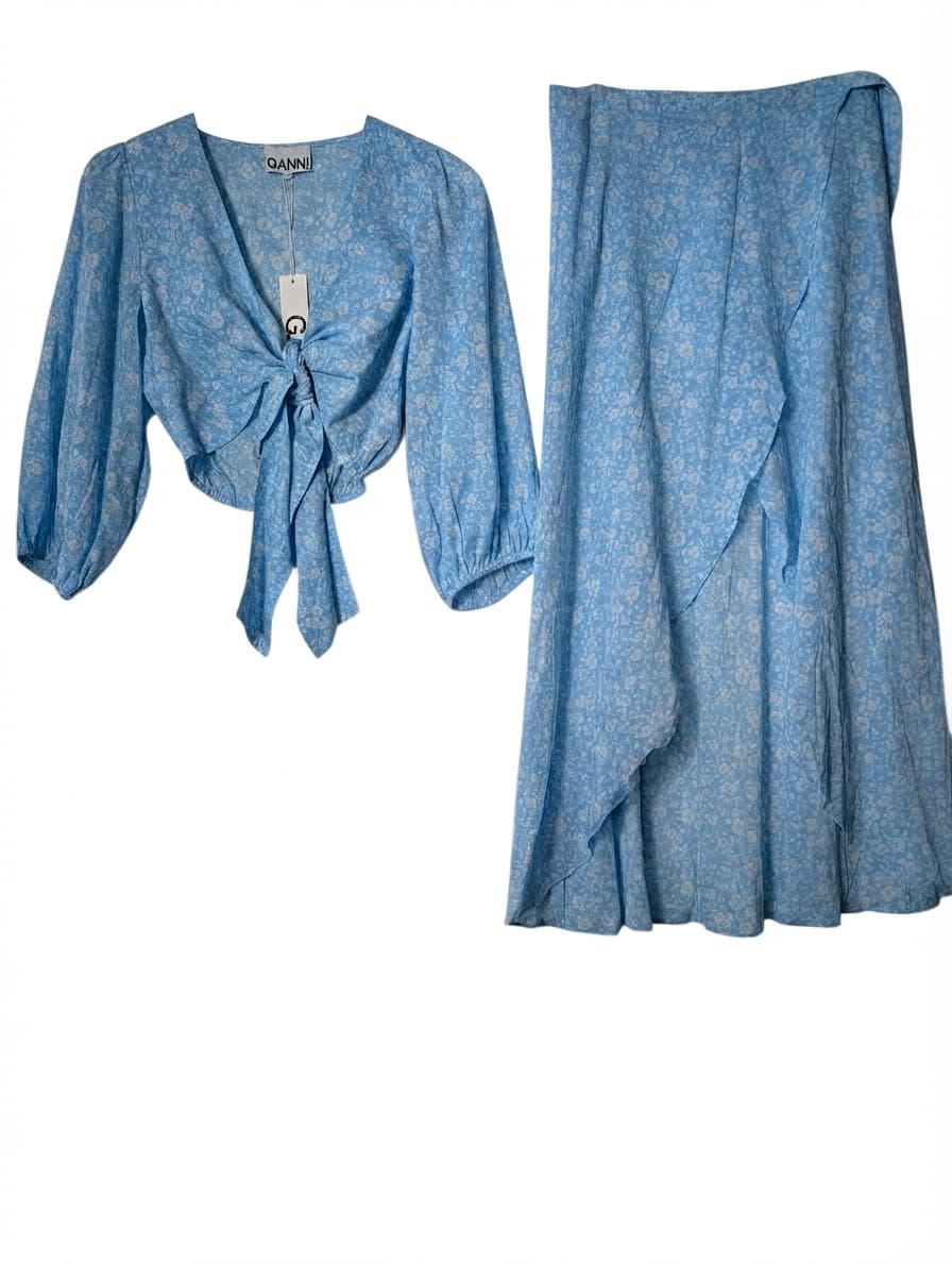 Ganni Floral Tie-Front Top and Wrap Skirt Set EU 36 — photo 1 of 9