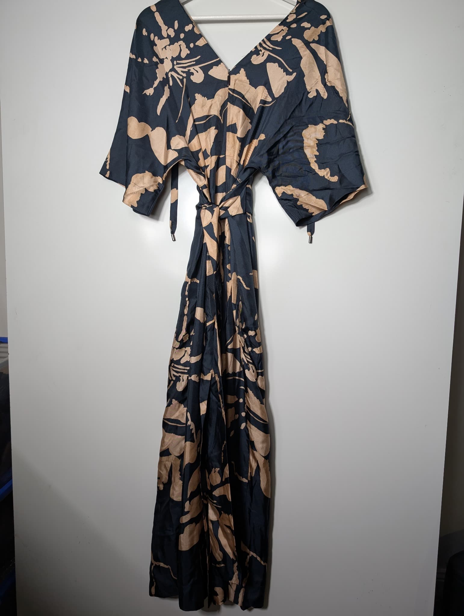 Ginger & Smart Abstract Print Jumpsuit Dark Blue and Tan Size 8 — photo 5 of 15