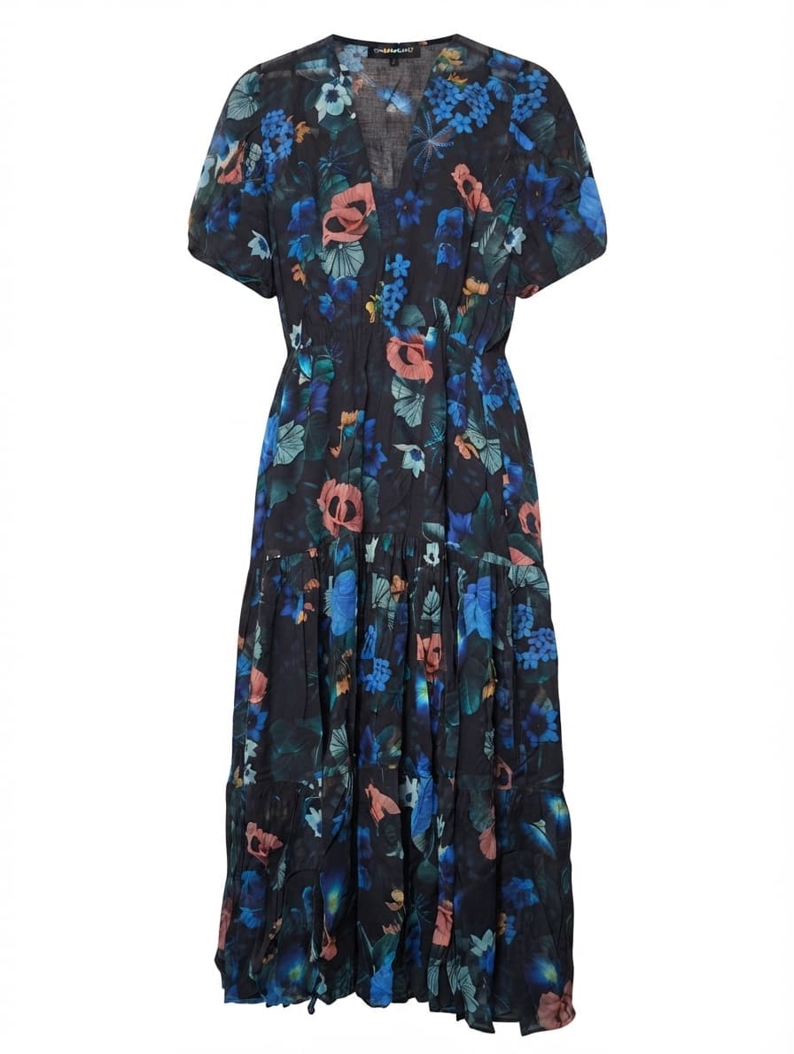 GINGER&SMART Floral Midi Dress Black Blue Pink Size 8 — photo 1 of 9