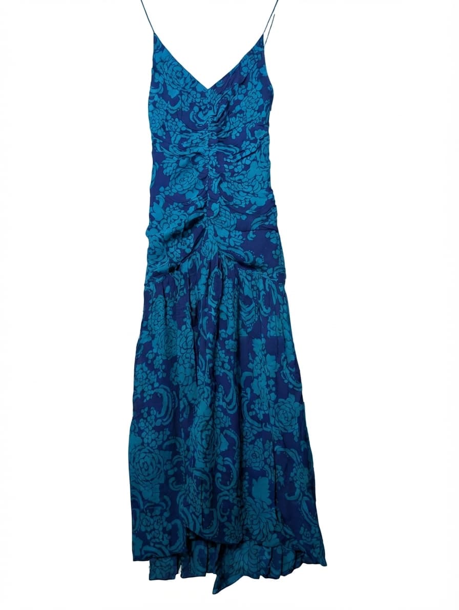 Ginger & Smart Floral Ruched Midi Dress Blue Size 4 — photo 1 of 8