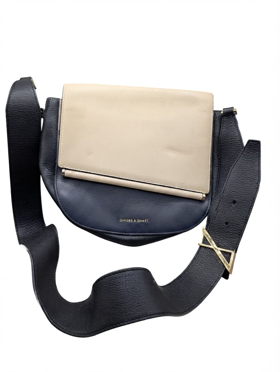 Ginger & Smart Leather Saddle Crossbody Bag Cream & Navy — photo 1 of 8