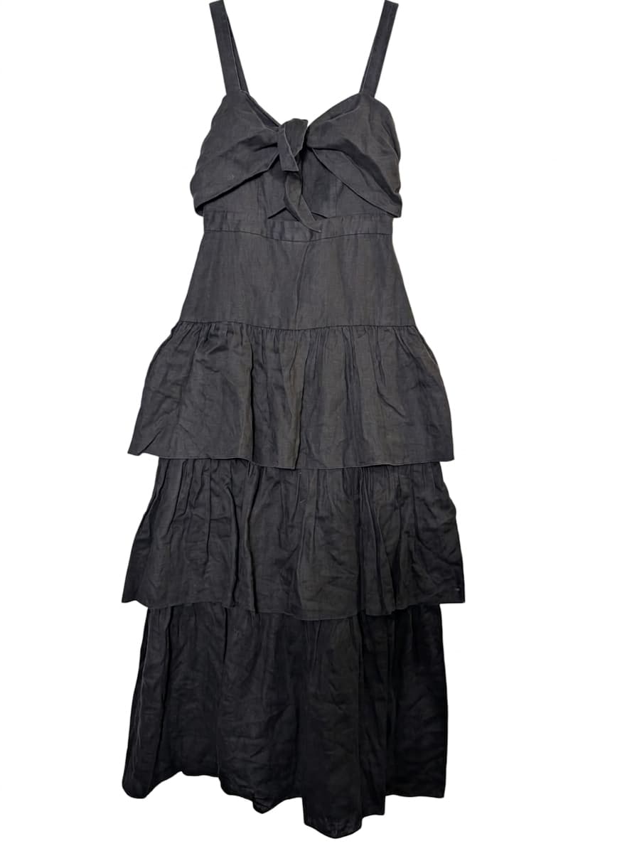 Ginger & Smart Linen Tiered Midi Dress - Black Size 8 — photo 1 of 7