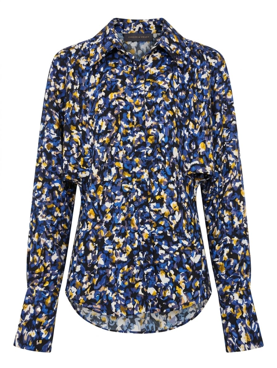 Ginger & Smart Long Sleeve Button-Down Blouse Abstract Print