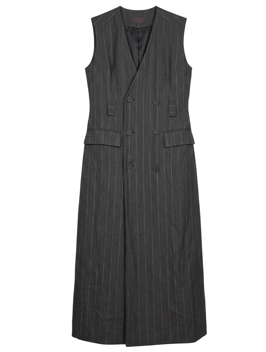 Ginger & Smart Longline Pinstripe Double-Breasted Sleeveless Vest Coat — photo 1 of 7