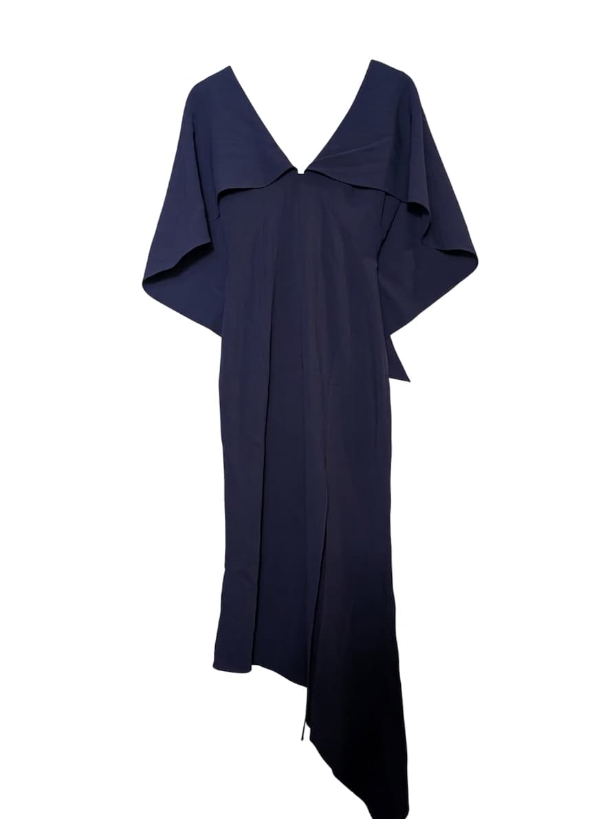 Ginger & Smart Navy Blue Maxi Dress - Elegant V-Neck Cape Detail — photo 1 of 9