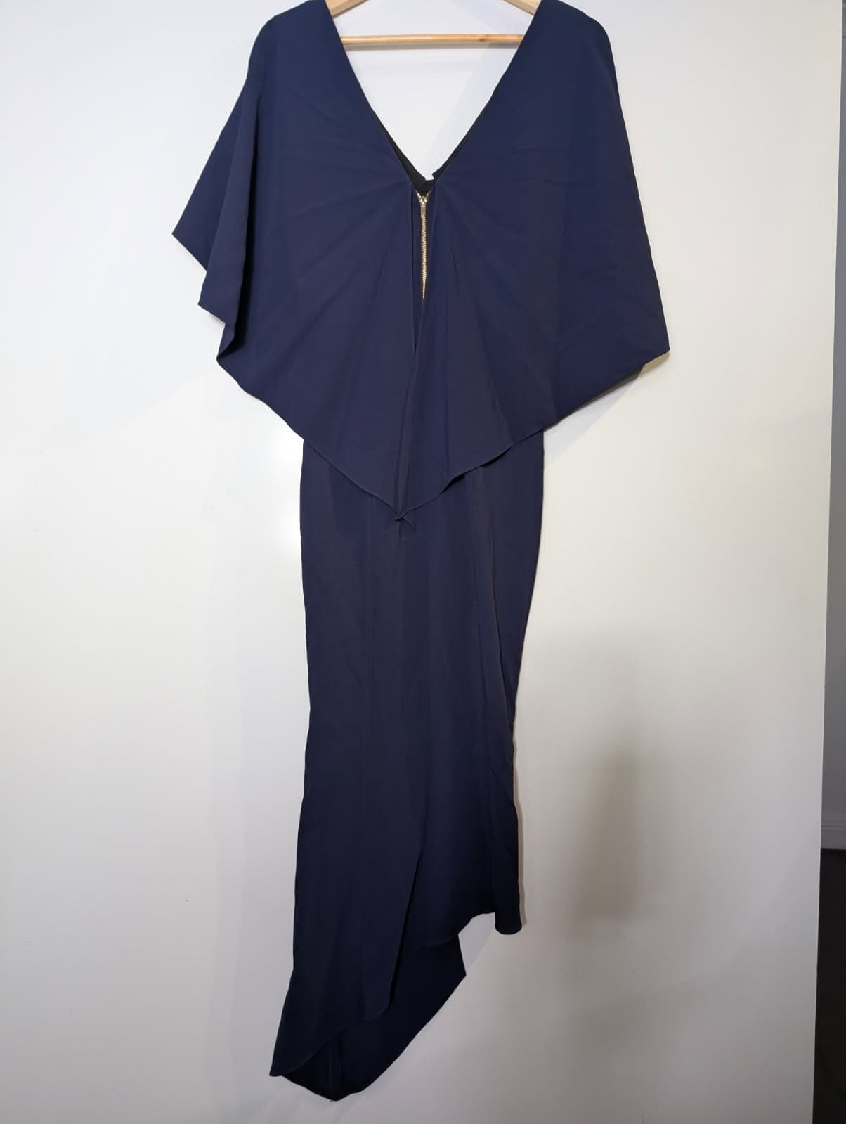 Ginger & Smart Navy Blue Maxi Dress - Elegant V-Neck Cape Detail — photo 5 of 9