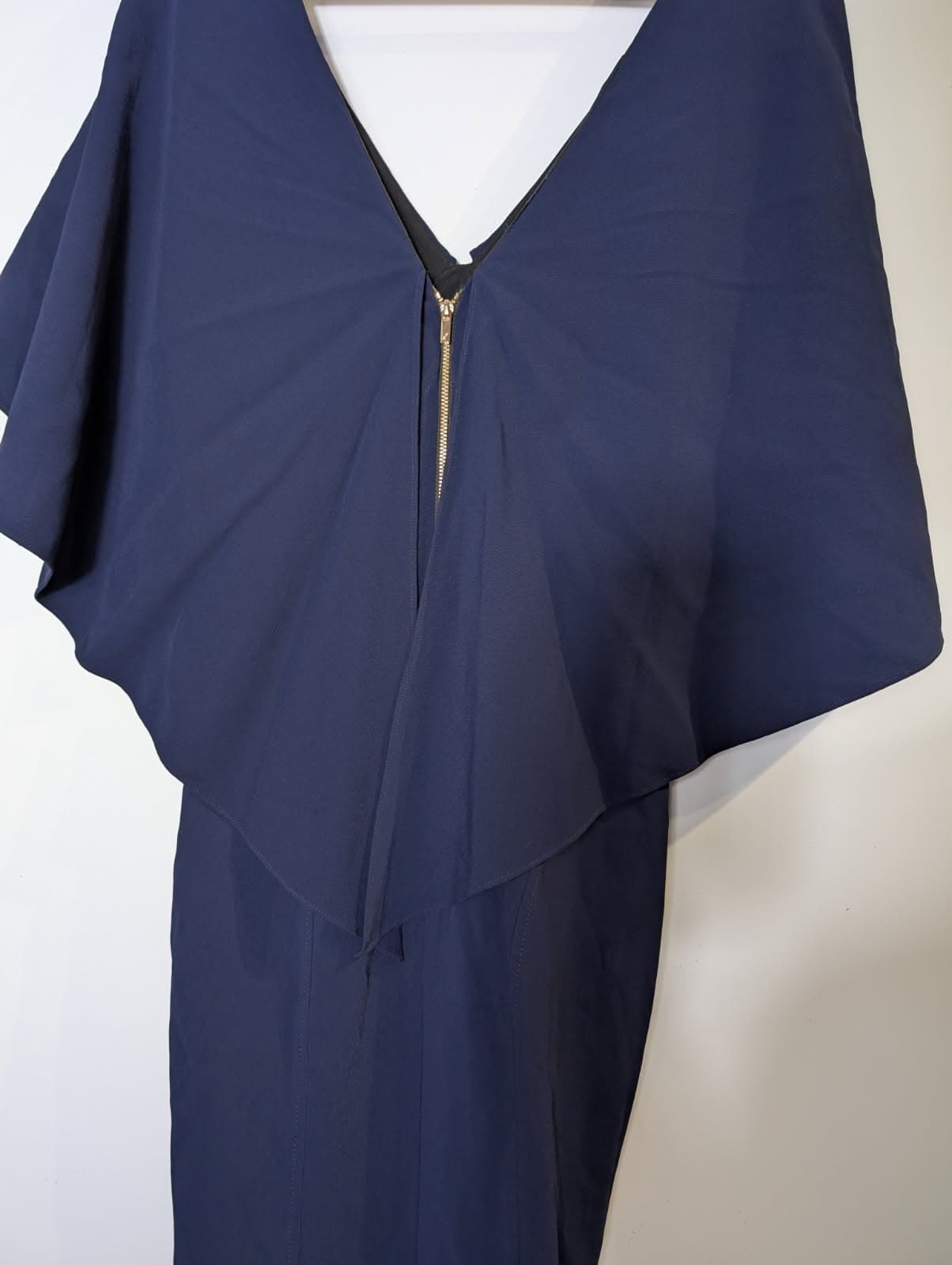 Ginger & Smart Navy Blue Maxi Dress - Elegant V-Neck Cape Detail — photo 9 of 9