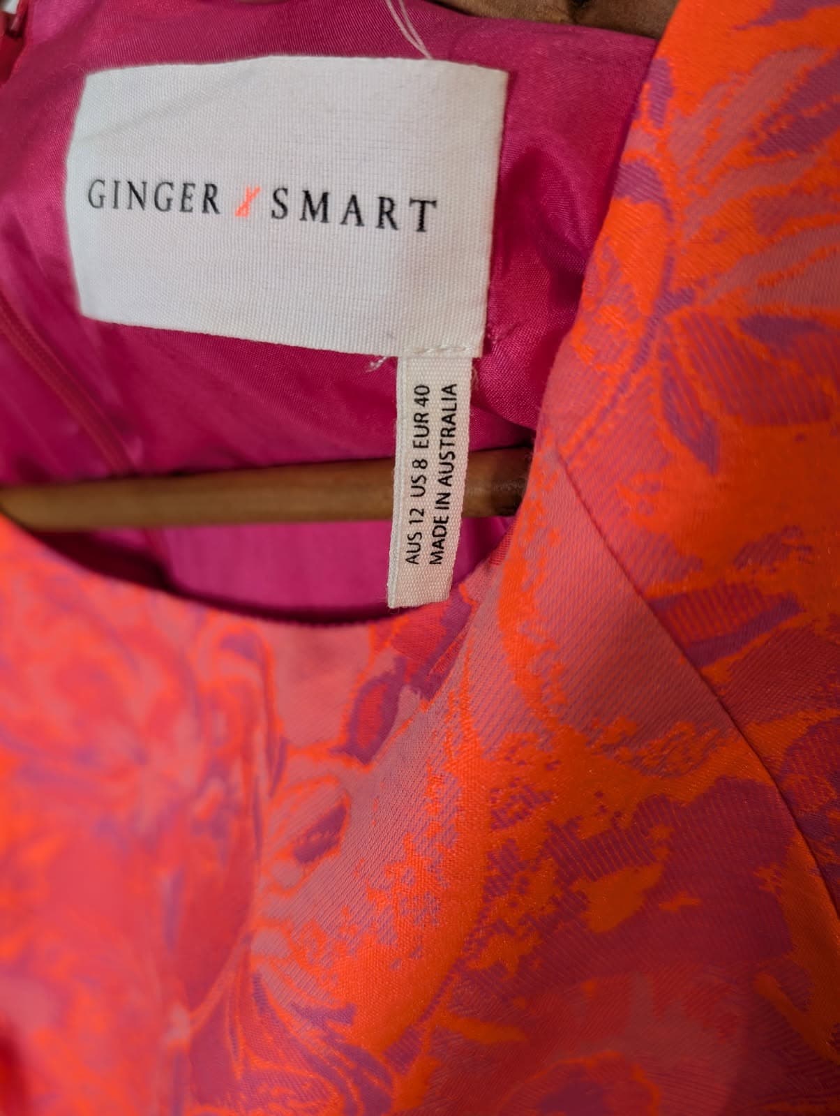 Ginger & Smart Neon Orange Floral Jacquard Dress - Size AU 12 — photo 7 of 7