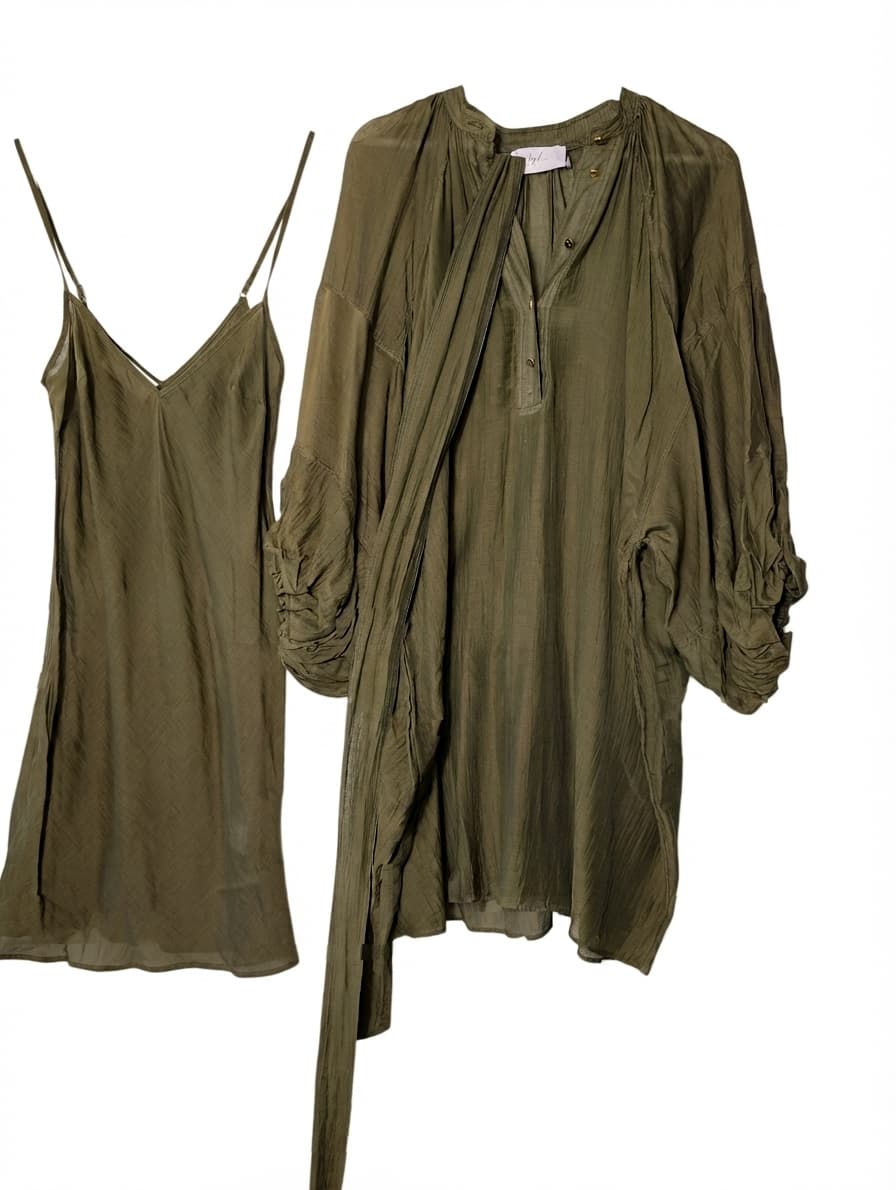 Ginger & Smart Silk Blouse and Slip Set Olive Green Size 8 — photo 1 of 7