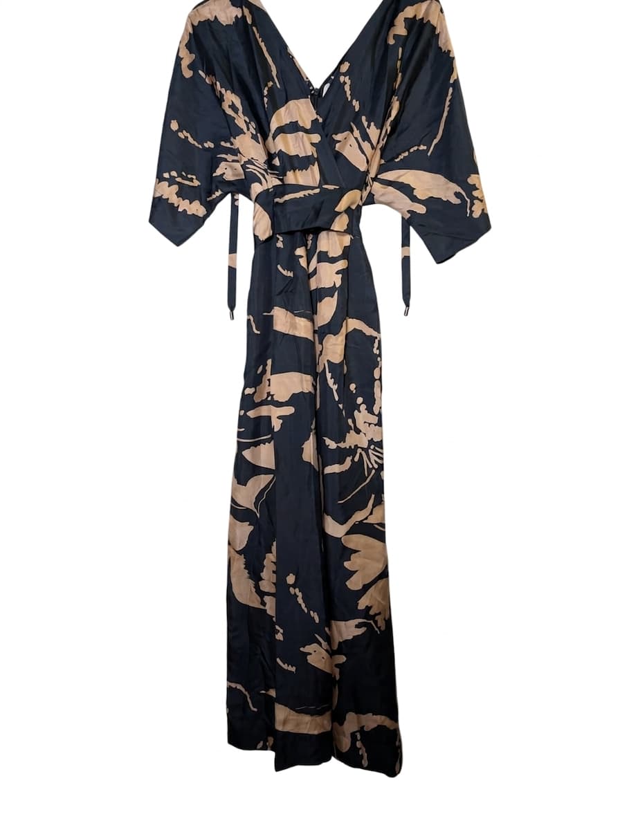Ginger & Smart Silk Wrap Maxi Dress - Black & Tan Floral — photo 1 of 7