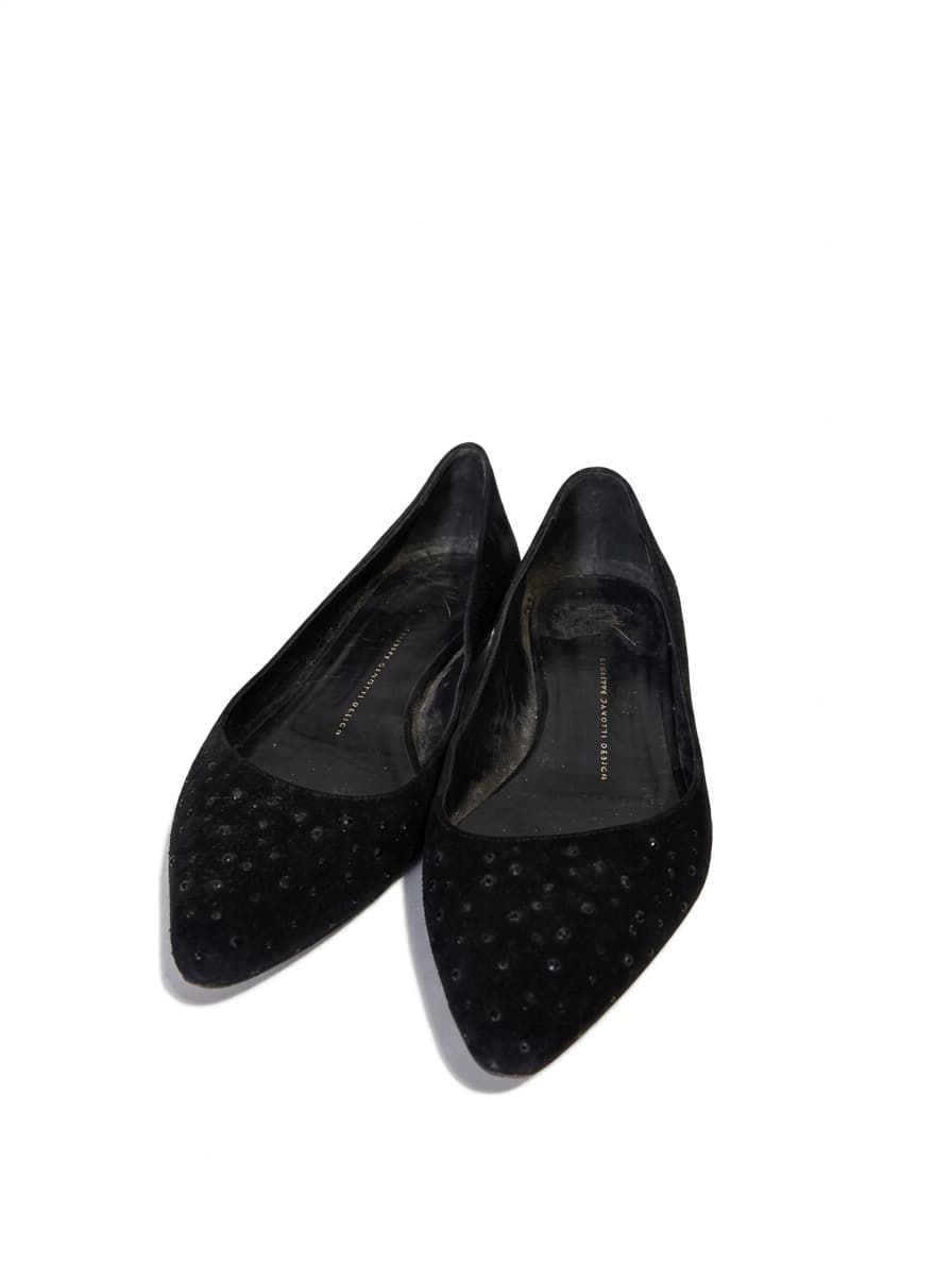 Giuseppe Zanotti Design Black Suede Studded Pointed Toe Flats - EU 41 — photo 1 of 6