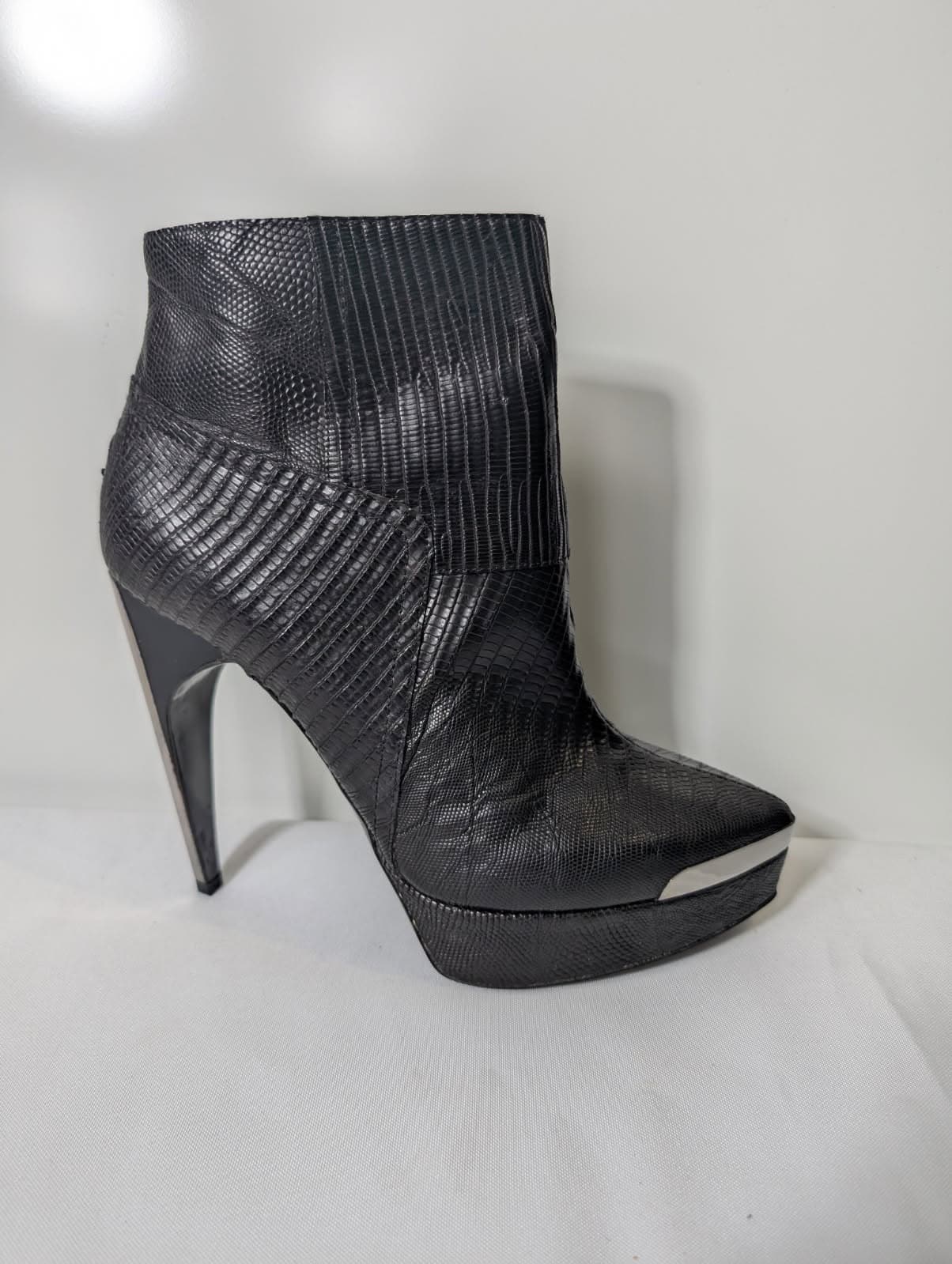 Giuseppe Zanotti Lizard-Embossed Leather Metal-Toe Platform Boots - EU 38 — photo 3 of 5