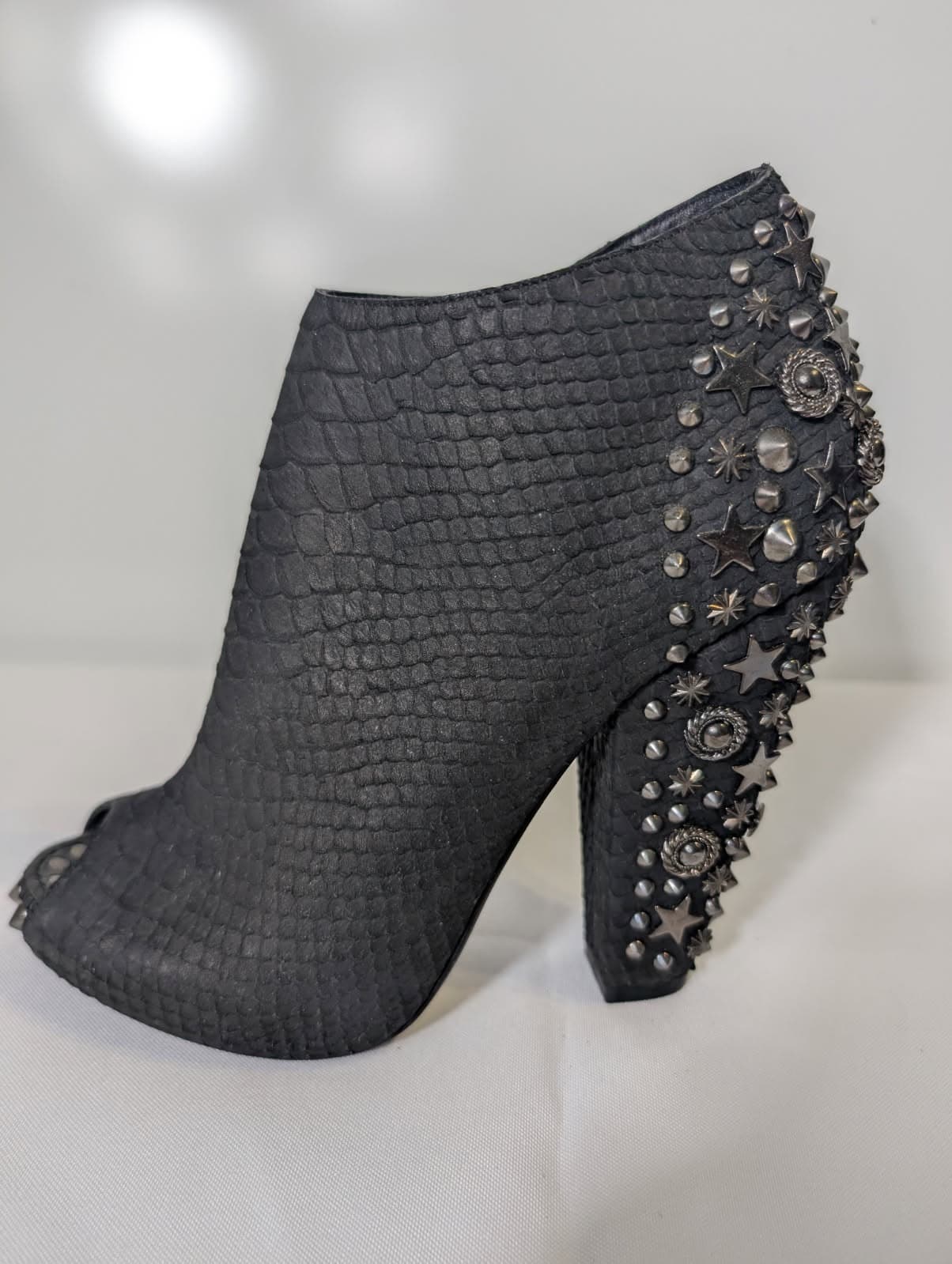 Givenchy Black Snakeskin Embossed Peep Toe Studded Ankle Boots — photo 2 of 8