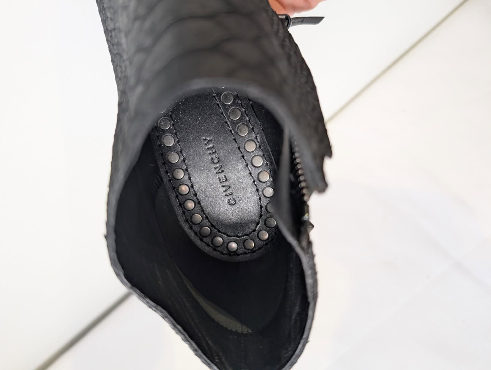 Givenchy Black Snakeskin Embossed Peep Toe Studded Ankle Boots — photo 3 of 8