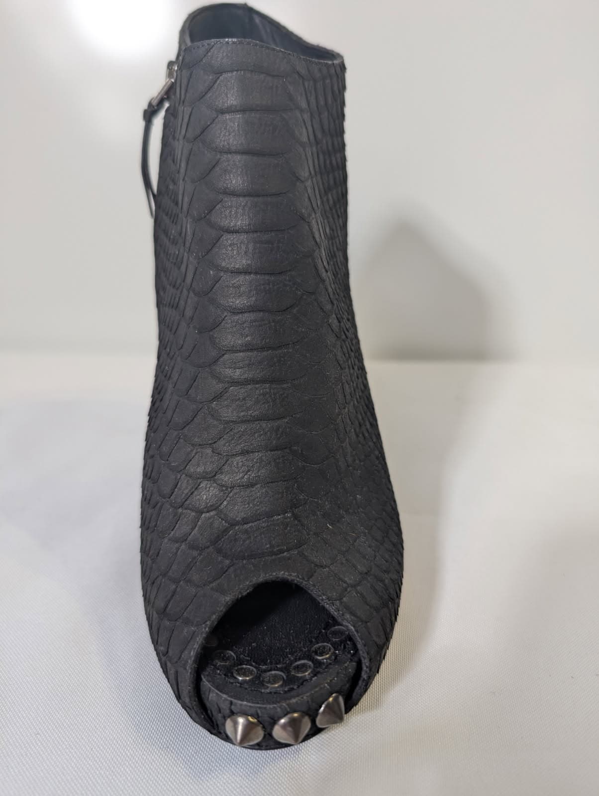 Givenchy Black Snakeskin Embossed Peep Toe Studded Ankle Boots — photo 6 of 8