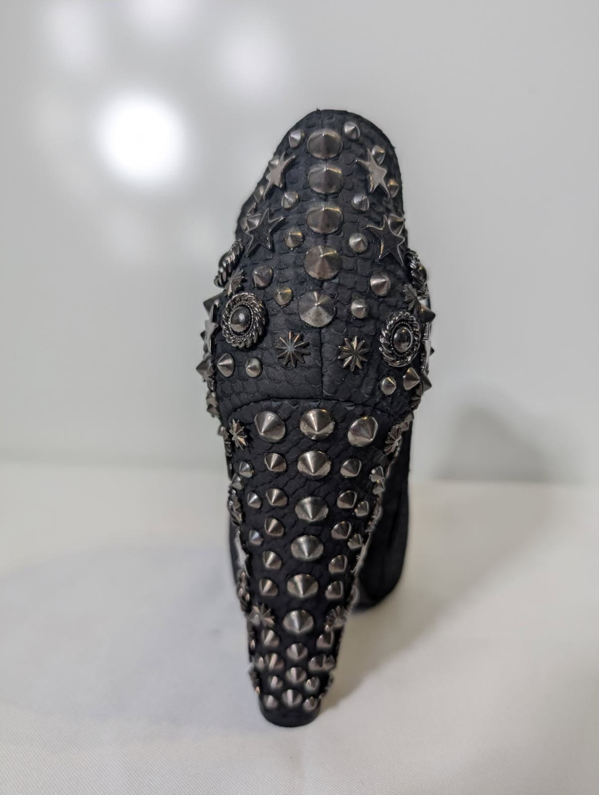 Givenchy Black Snakeskin Embossed Peep Toe Studded Ankle Boots — photo 7 of 8