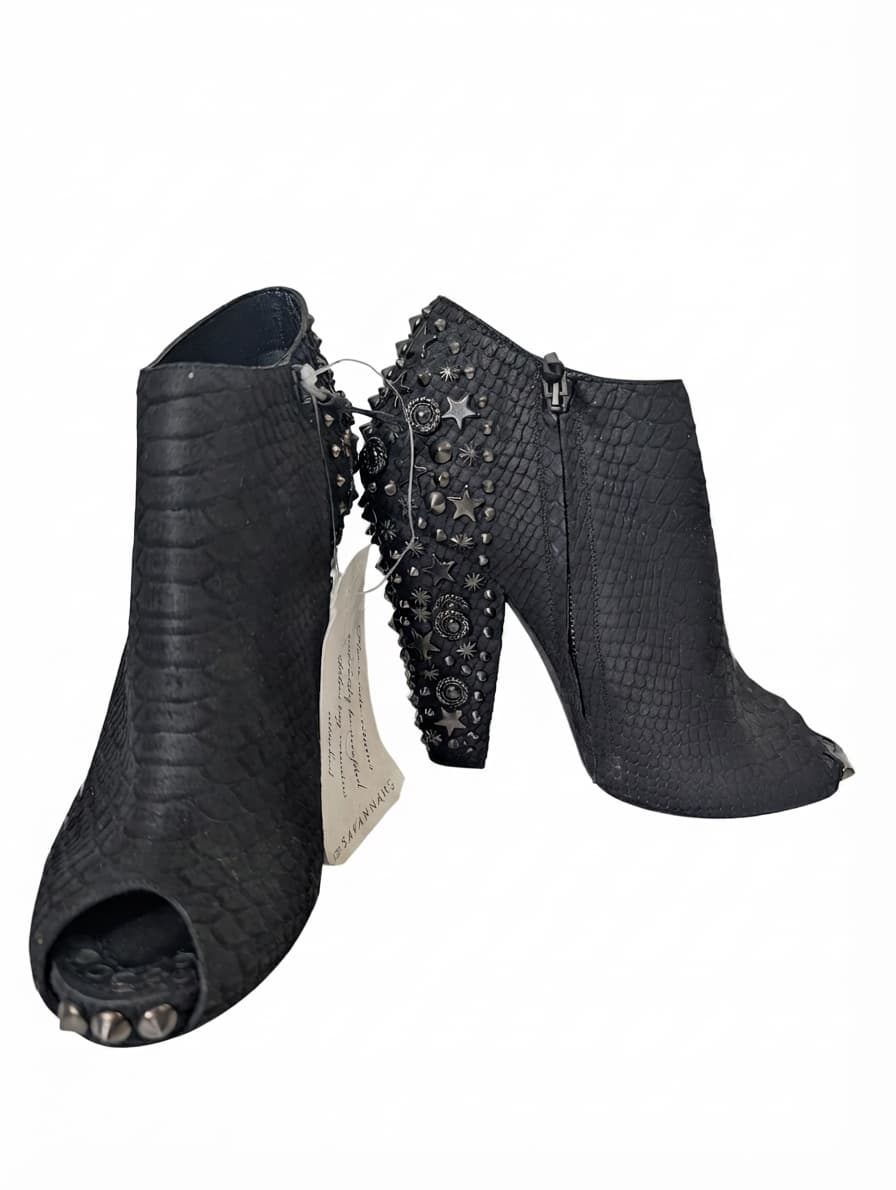 Givenchy Snakeskin Embossed Studded Peep Toe Ankle Boots Black — photo 1 of 8
