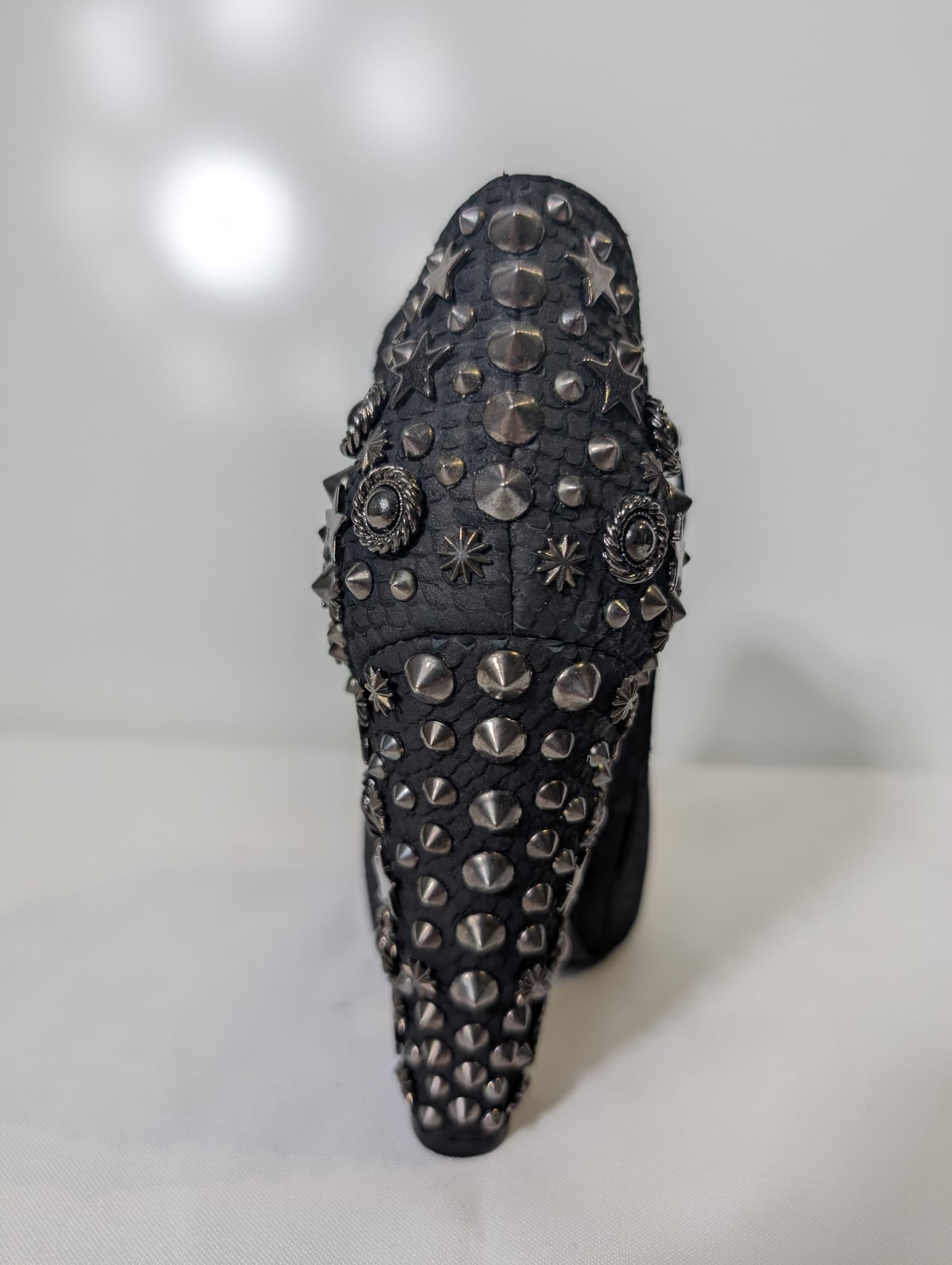 Givenchy Snakeskin Embossed Studded Peep Toe Ankle Boots Black — photo 3 of 8
