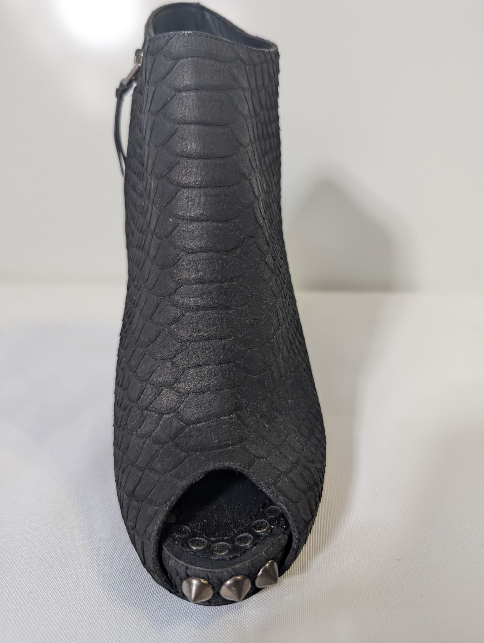 Givenchy Snakeskin Embossed Studded Peep Toe Ankle Boots Black — photo 5 of 8