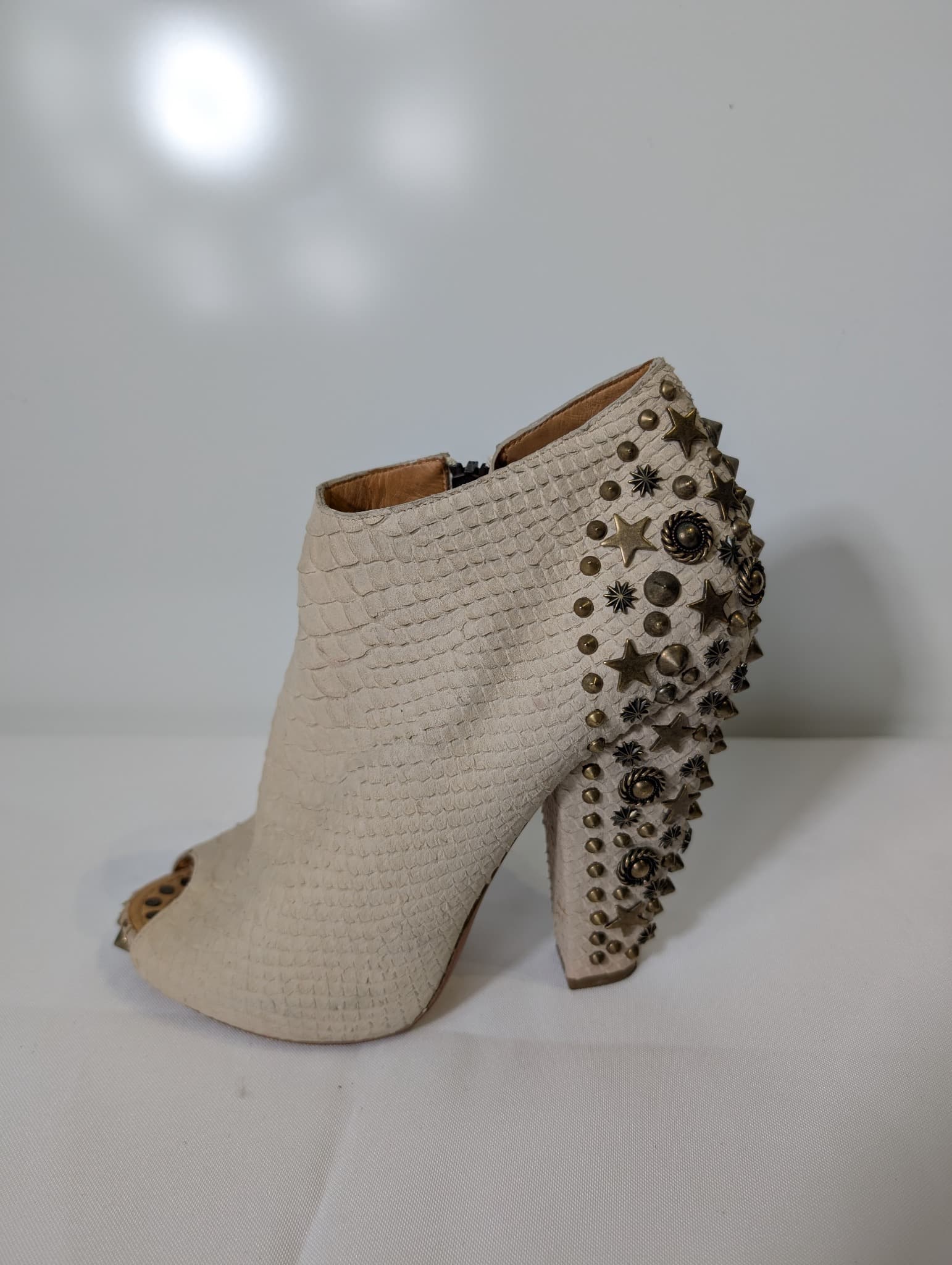 Givenchy Studded Peep-Toe Ankle Boots Beige Leather — photo 2 of 9