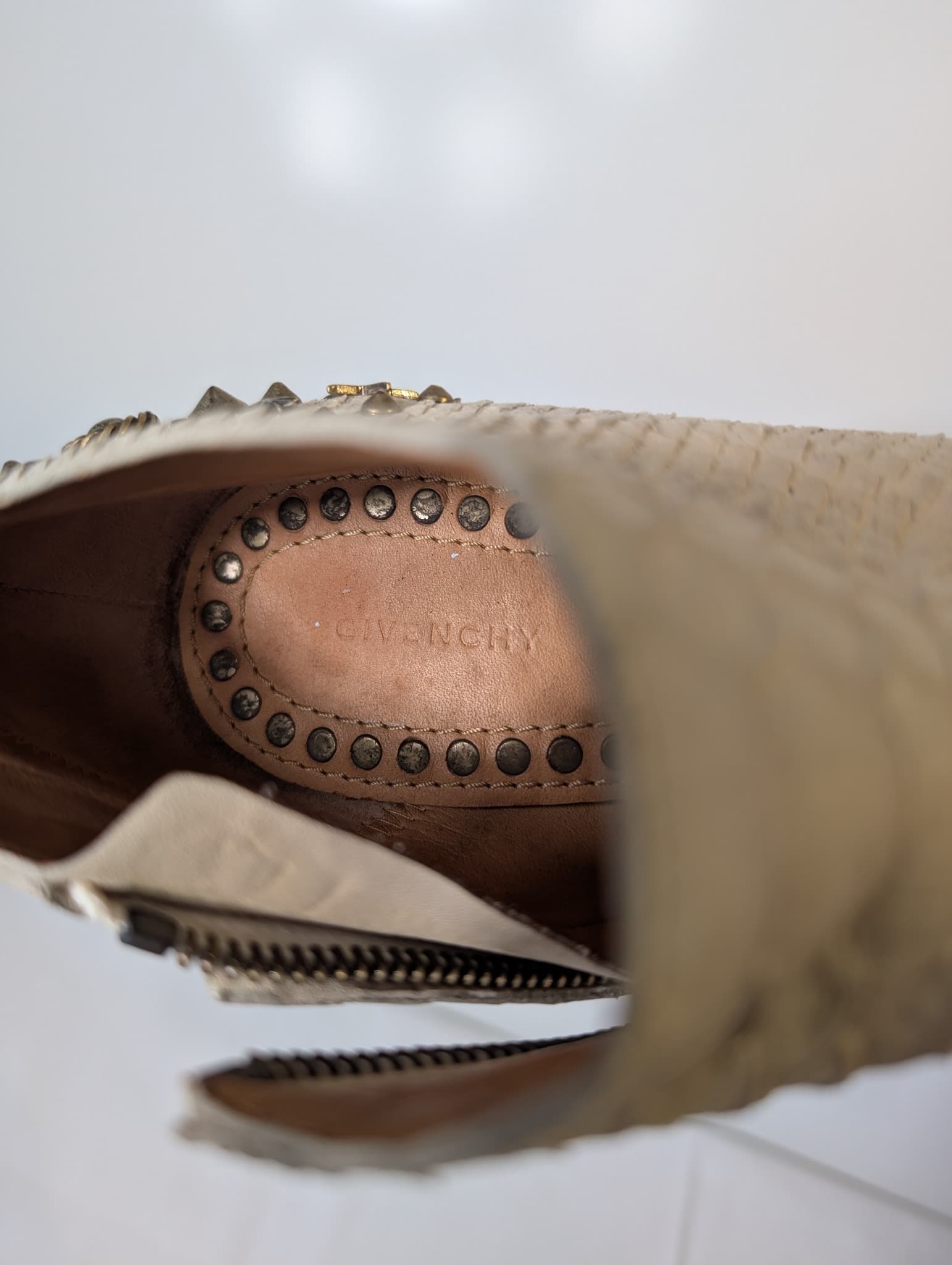 Givenchy Studded Peep-Toe Ankle Boots Beige Leather — photo 7 of 9