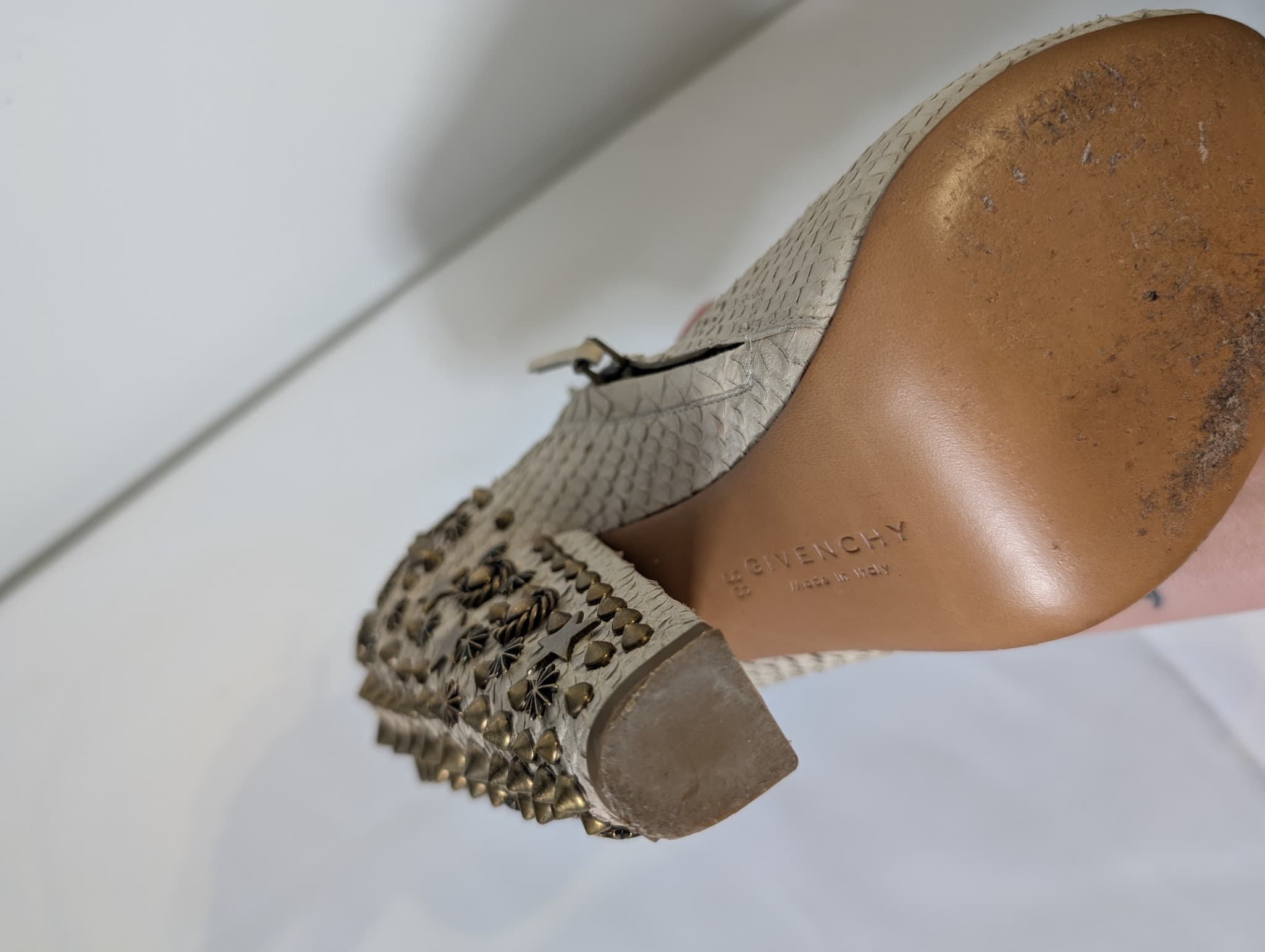 Givenchy Studded Peep-Toe Ankle Boots Beige Leather — photo 8 of 9